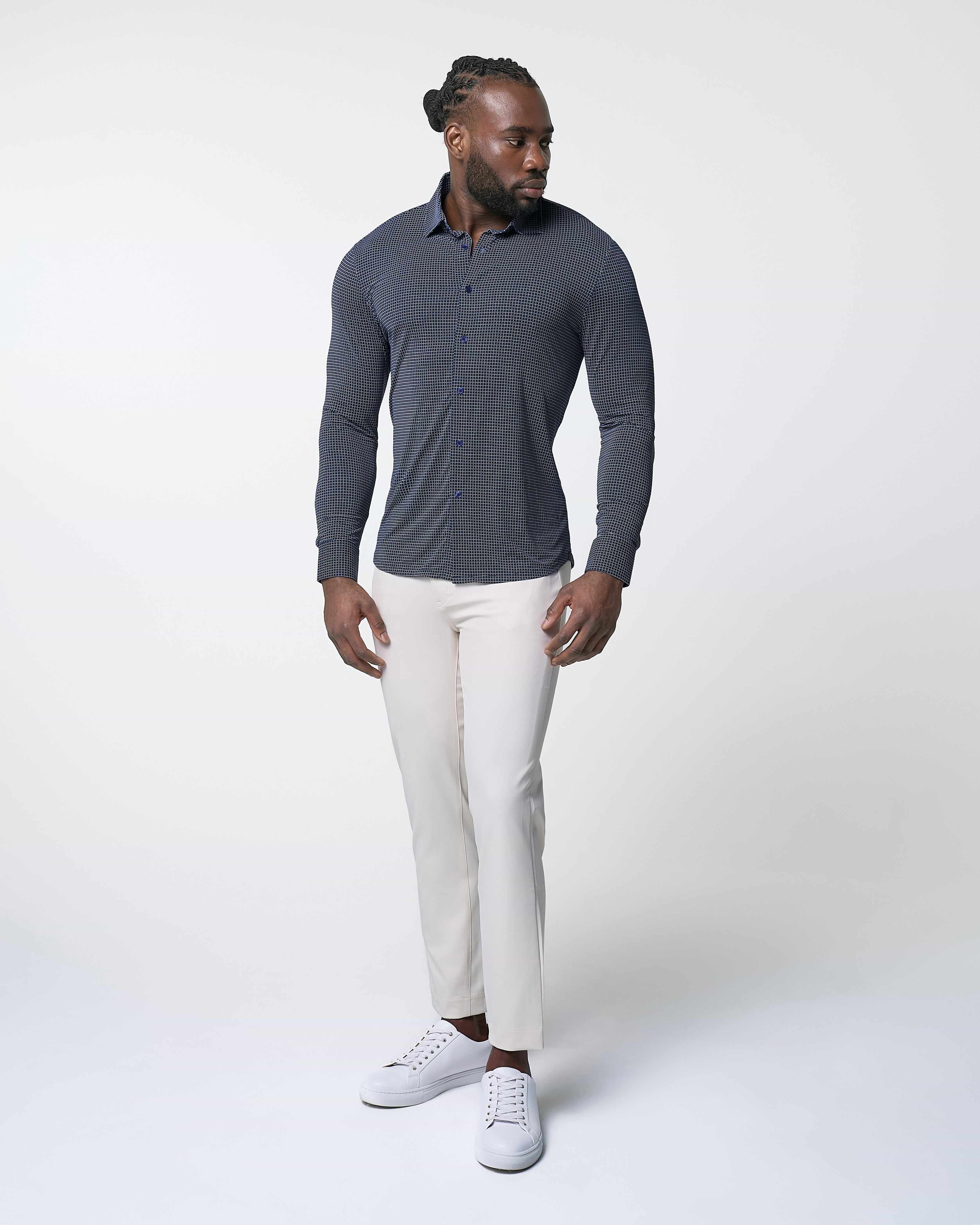 "The Eisenhower" Sport Shirt - Navy With White Grid