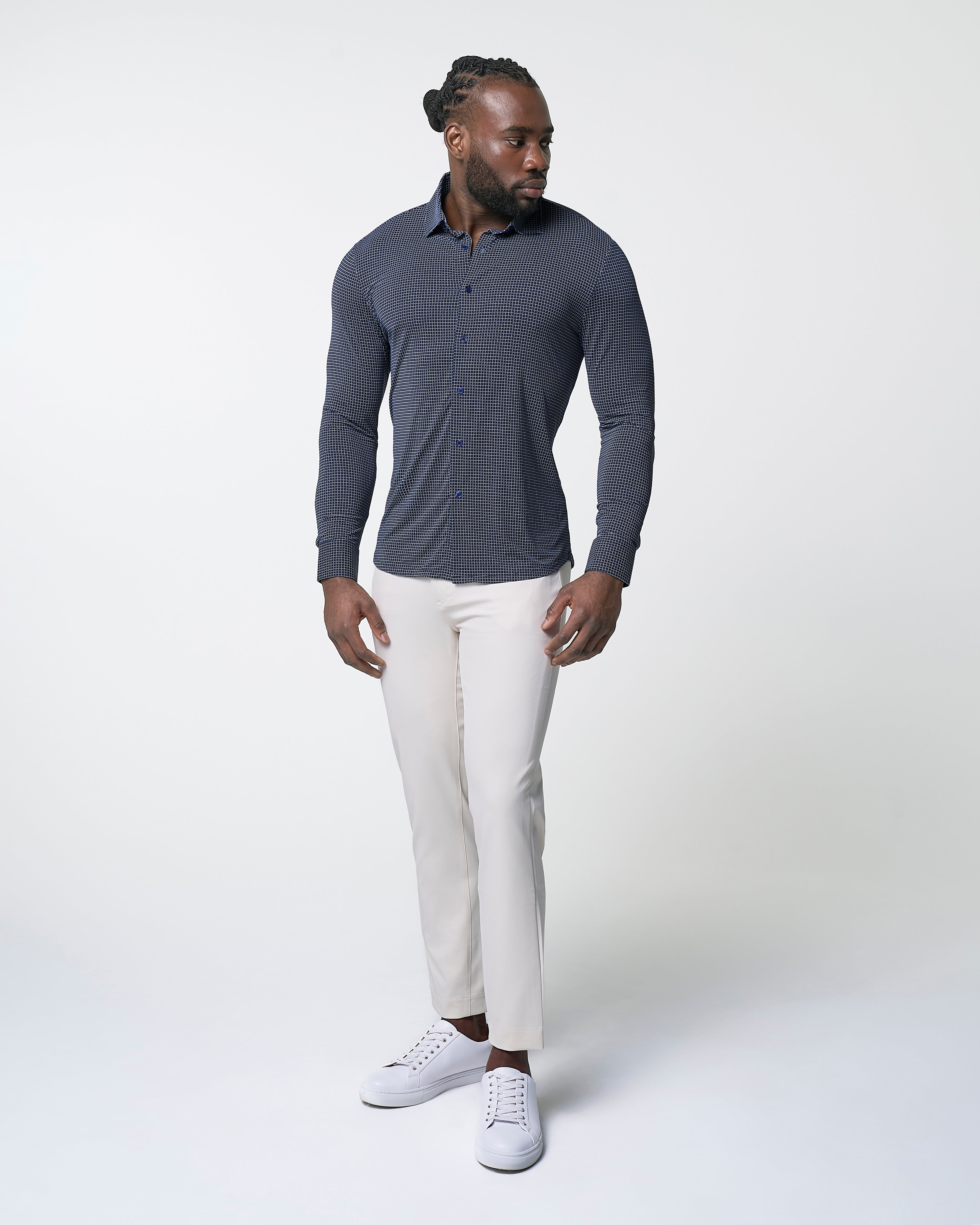 "The Eisenhower" Sport Shirt - Navy With White Grid