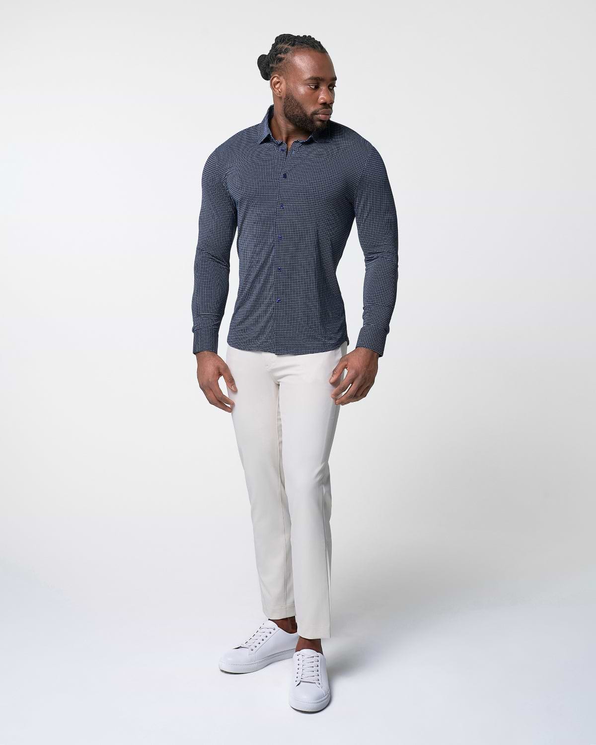 "The Eisenhower" Sport Shirt - Navy With White Grid