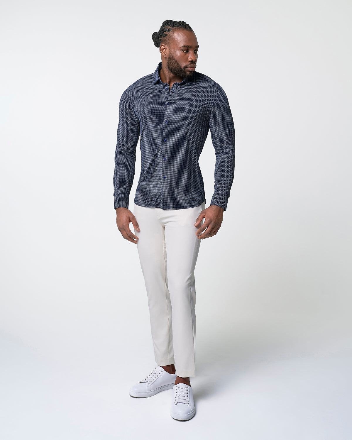 "The Eisenhower" Sport Shirt - Navy With White Grid