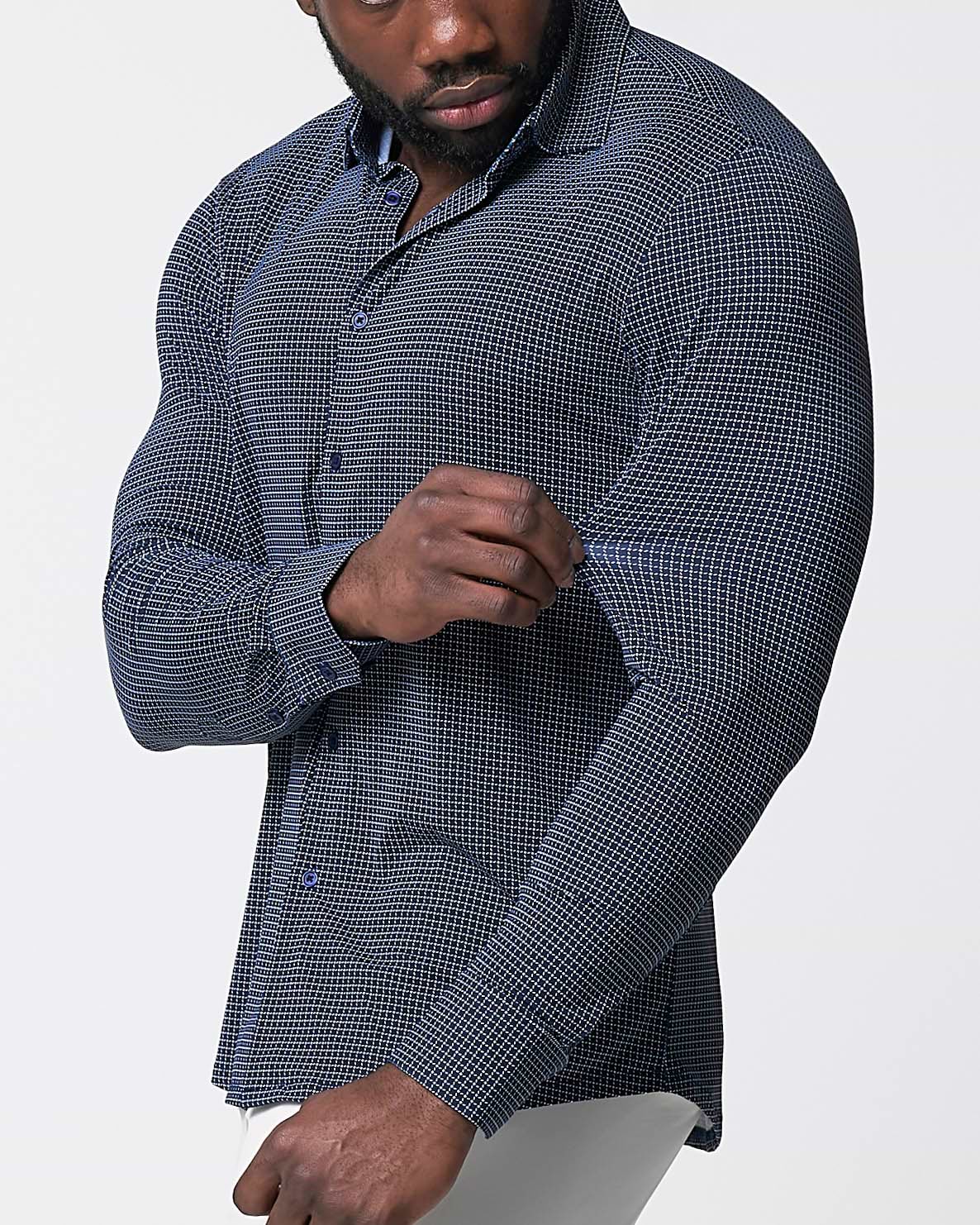 "The Eisenhower" Sport Shirt - Navy With White Grid