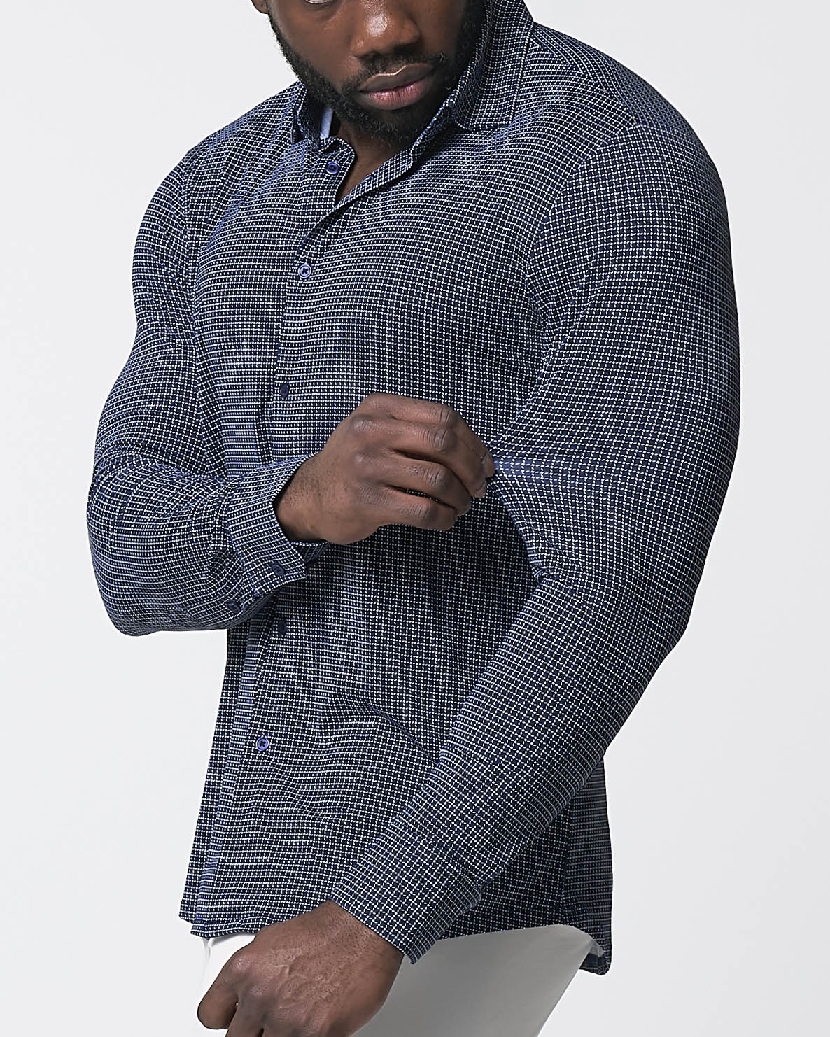 "The Eisenhower" Sport Shirt - Navy With White Grid