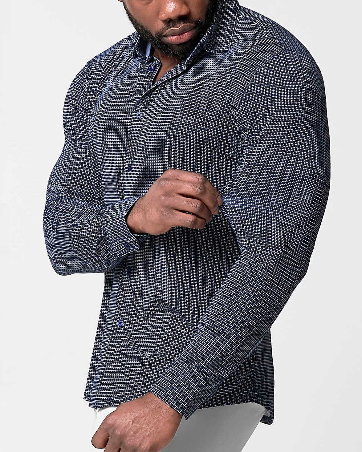 "The Eisenhower" Sport Shirt - Navy With White Grid