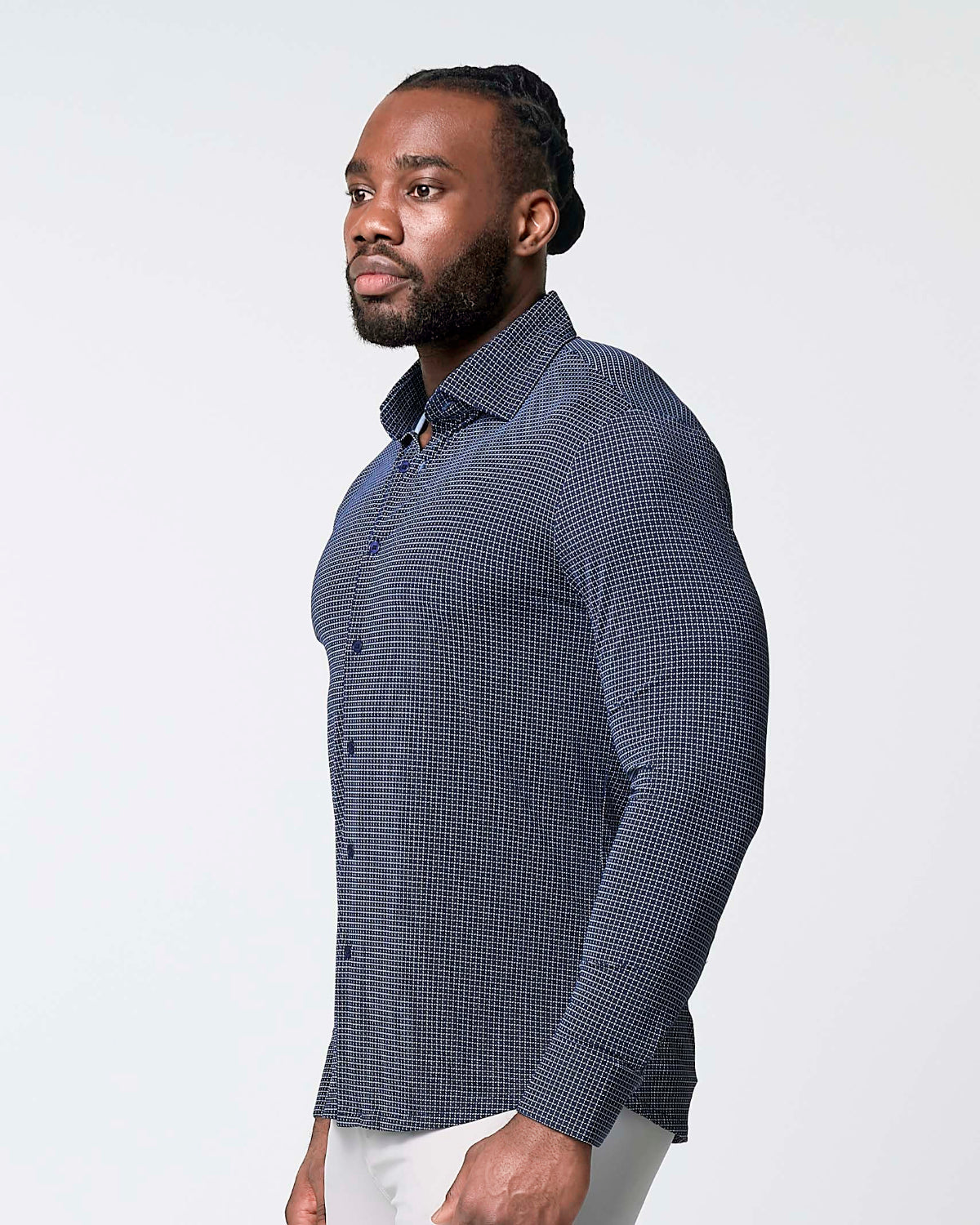"The Eisenhower" Sport Shirt - Navy With White Grid