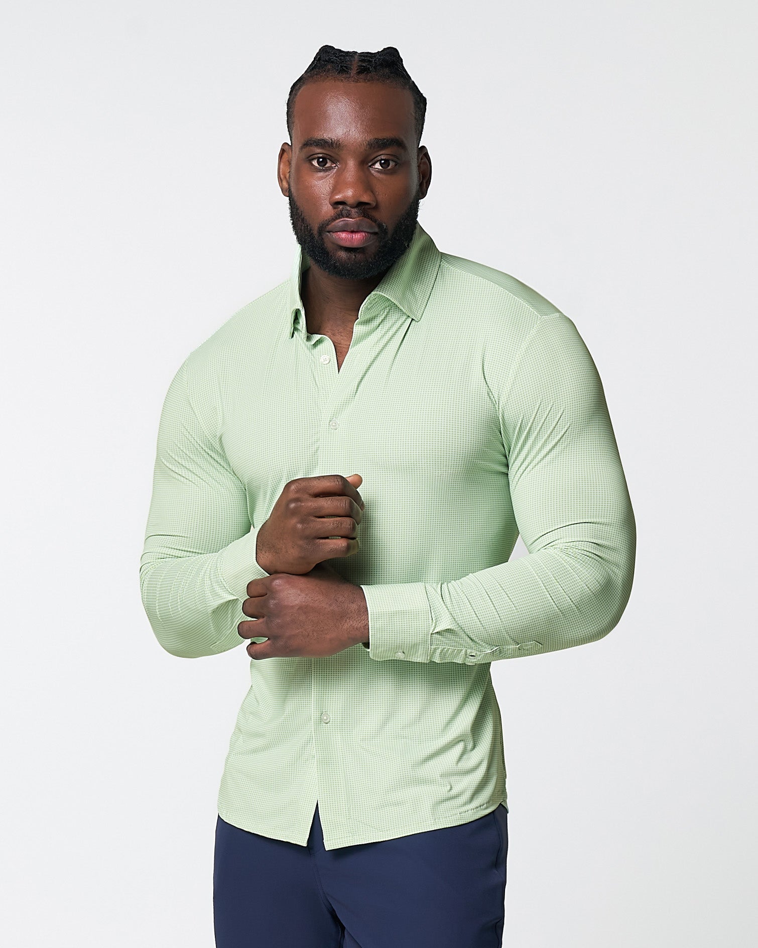 "The Labonte" Sport Shirt - Green & Turquoise Mini Check