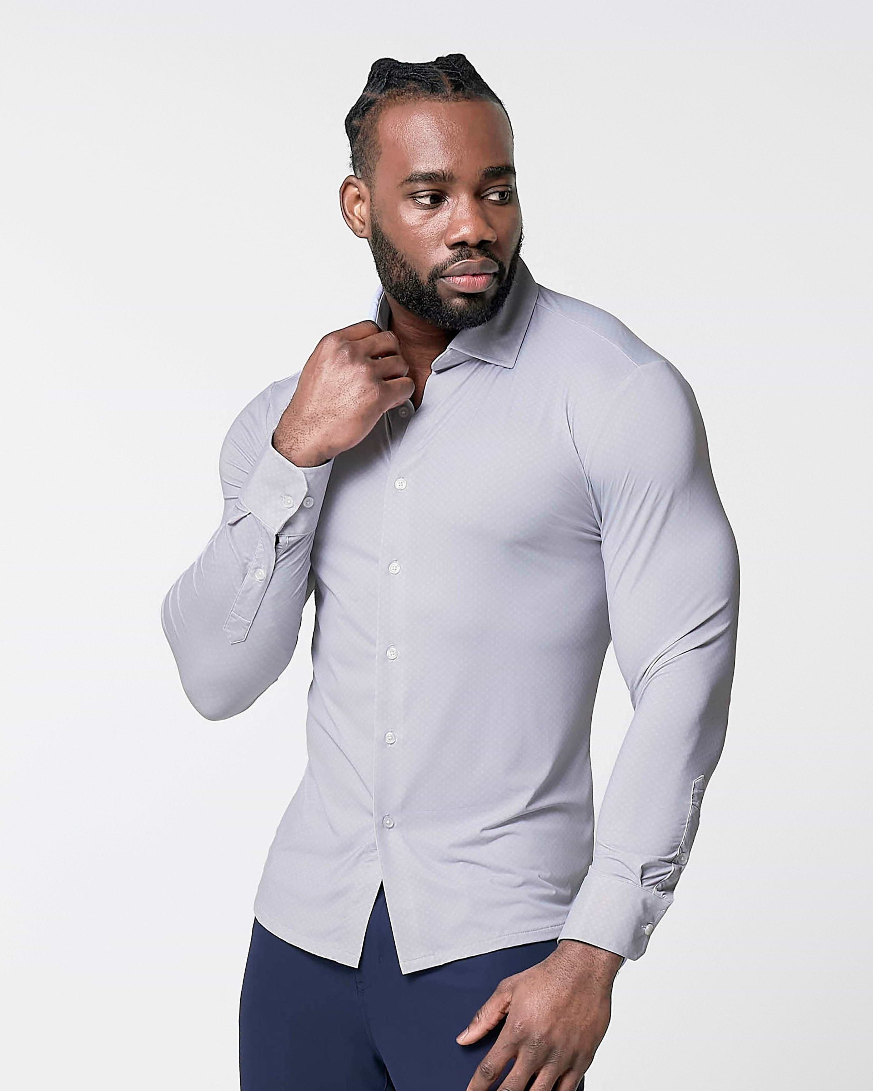 "The Larson" Sport Shirt - Grey & Big Dot