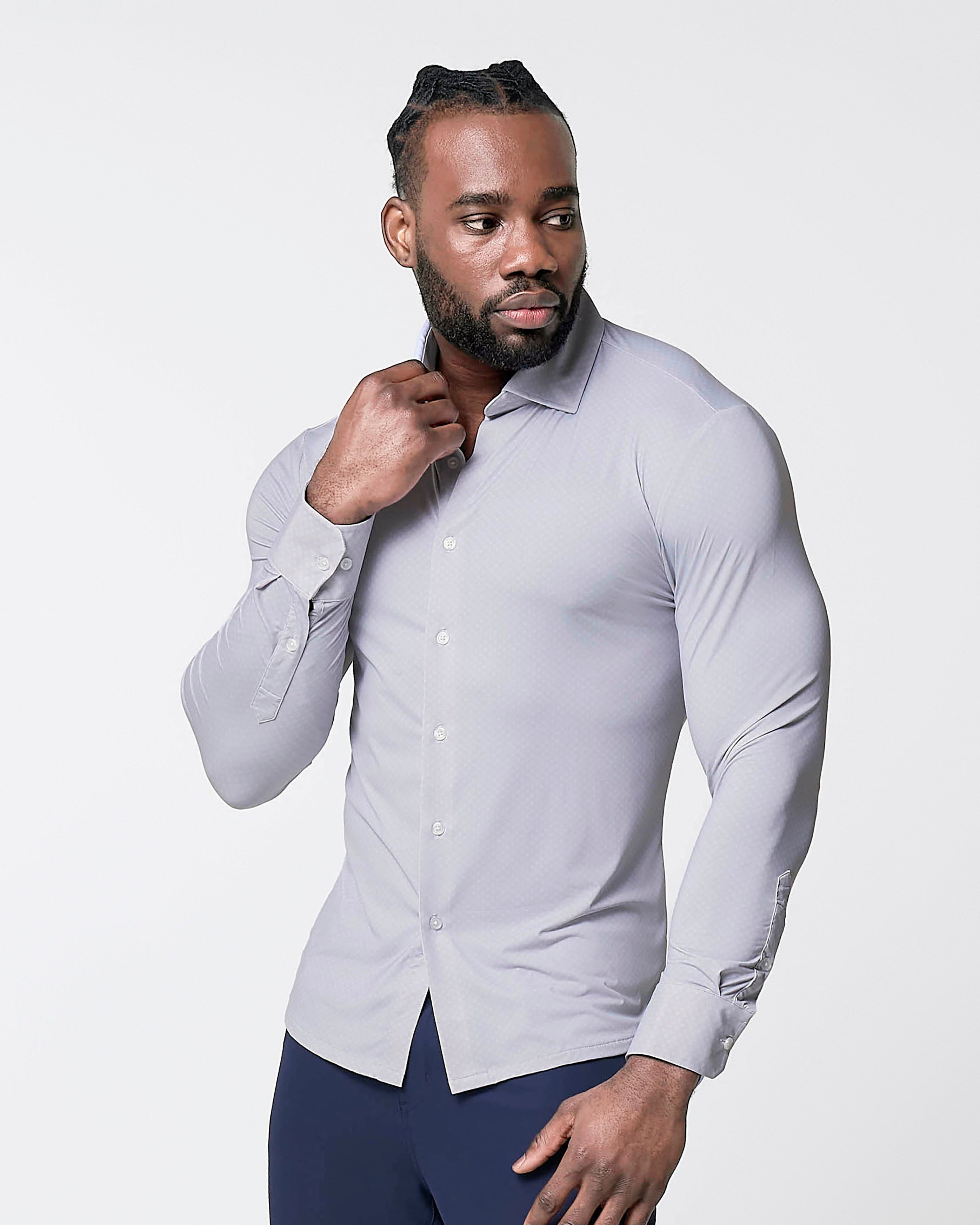 "The Larson" Sport Shirt - Grey & Big Dot