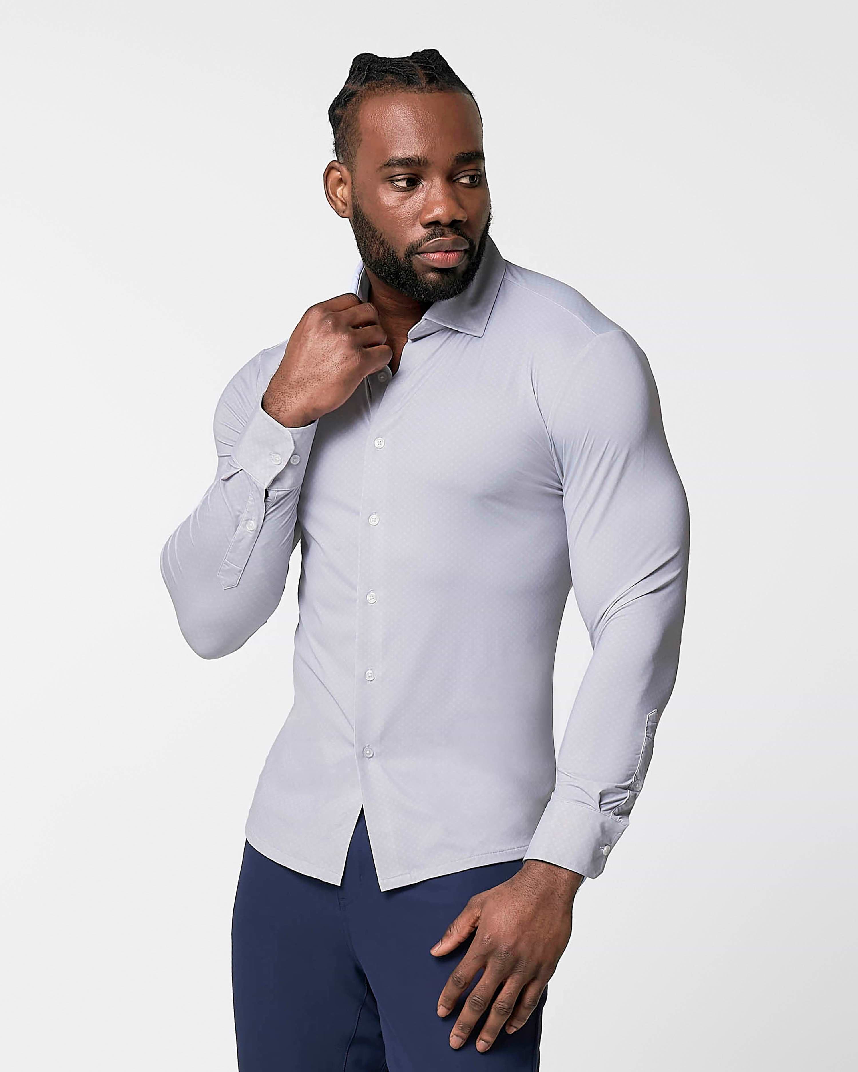 "The Larson" Sport Shirt - Grey & Big Dot