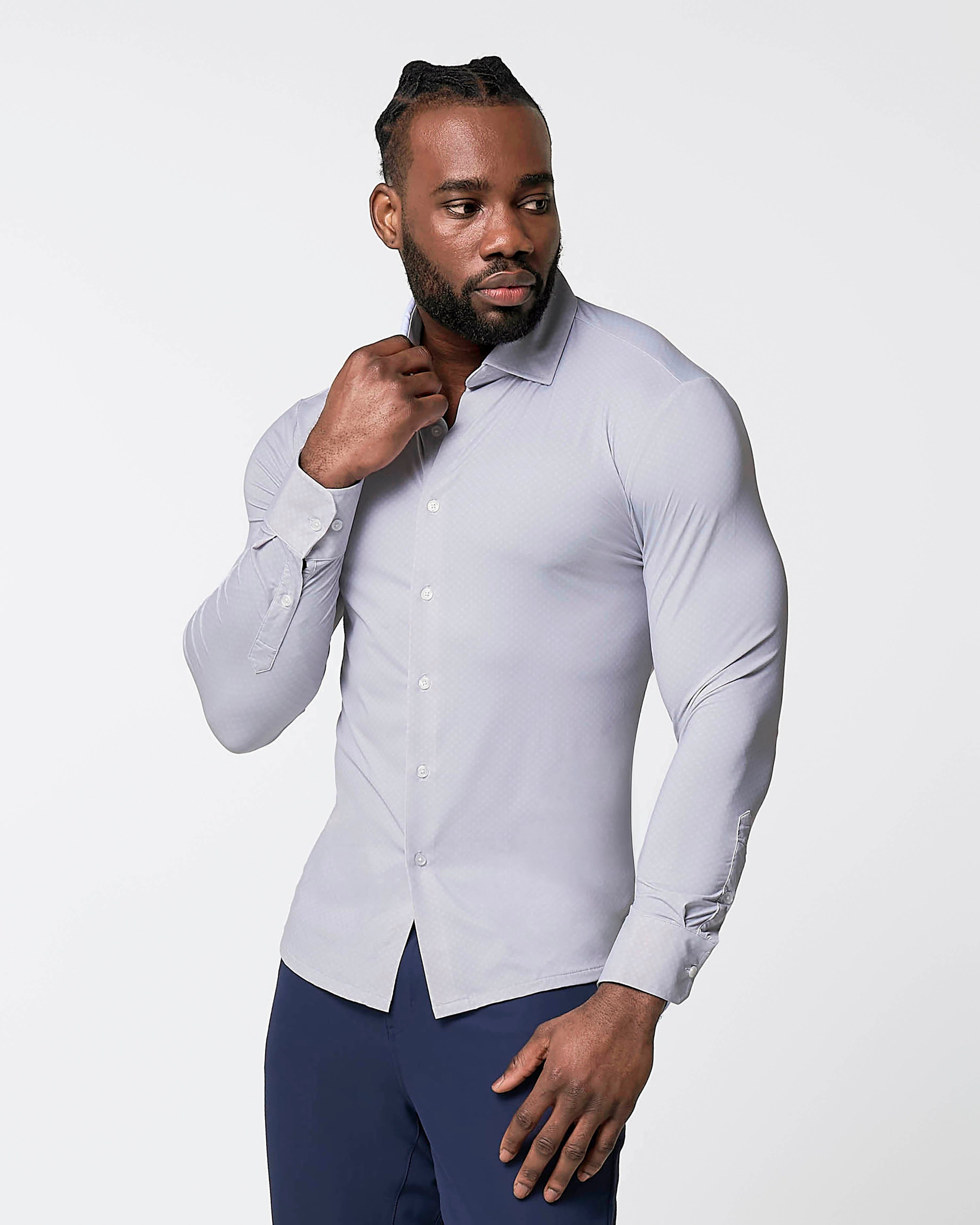 "The Larson" Sport Shirt - Grey & Big Dot