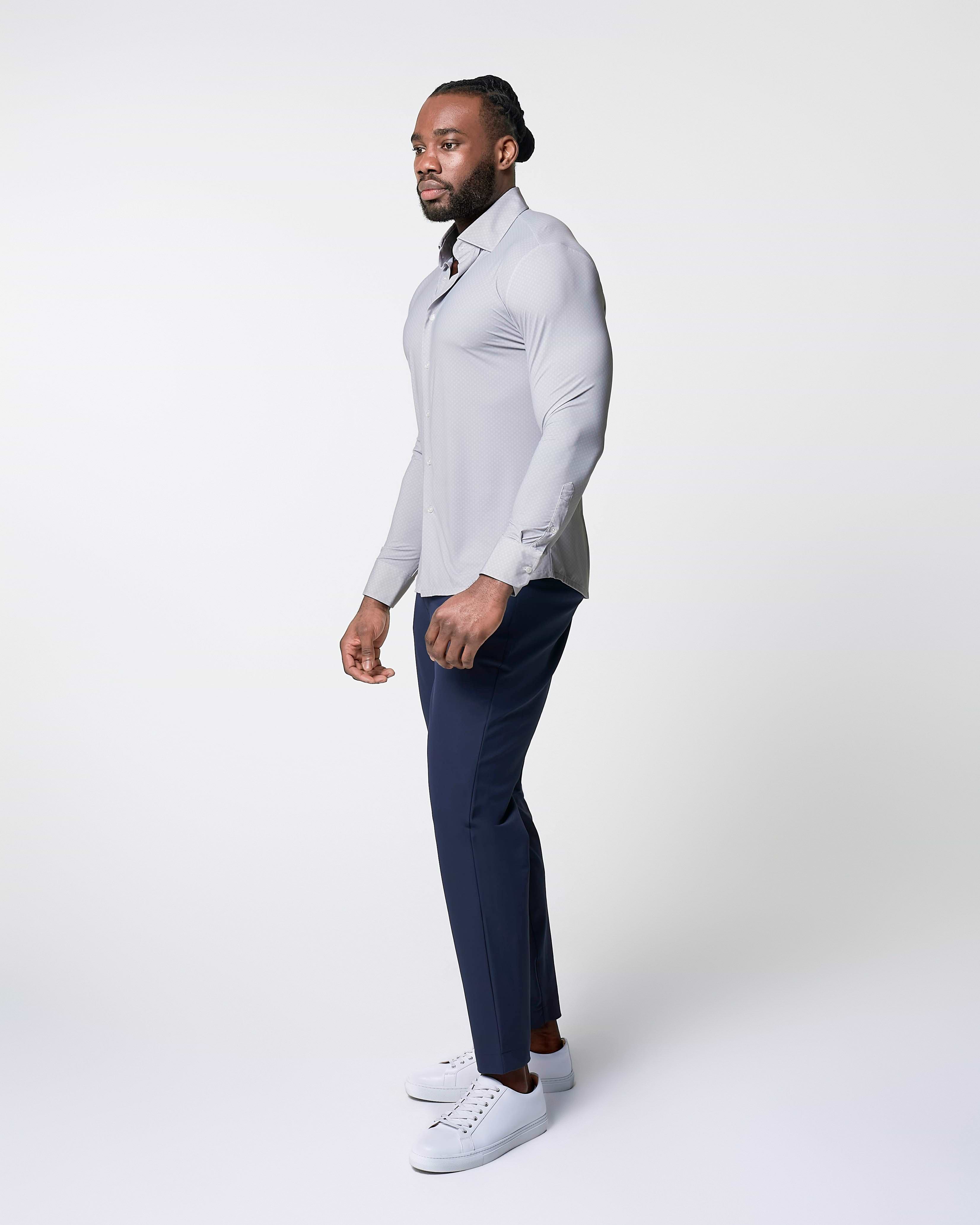 "The Larson" Sport Shirt - Grey & Big Dot