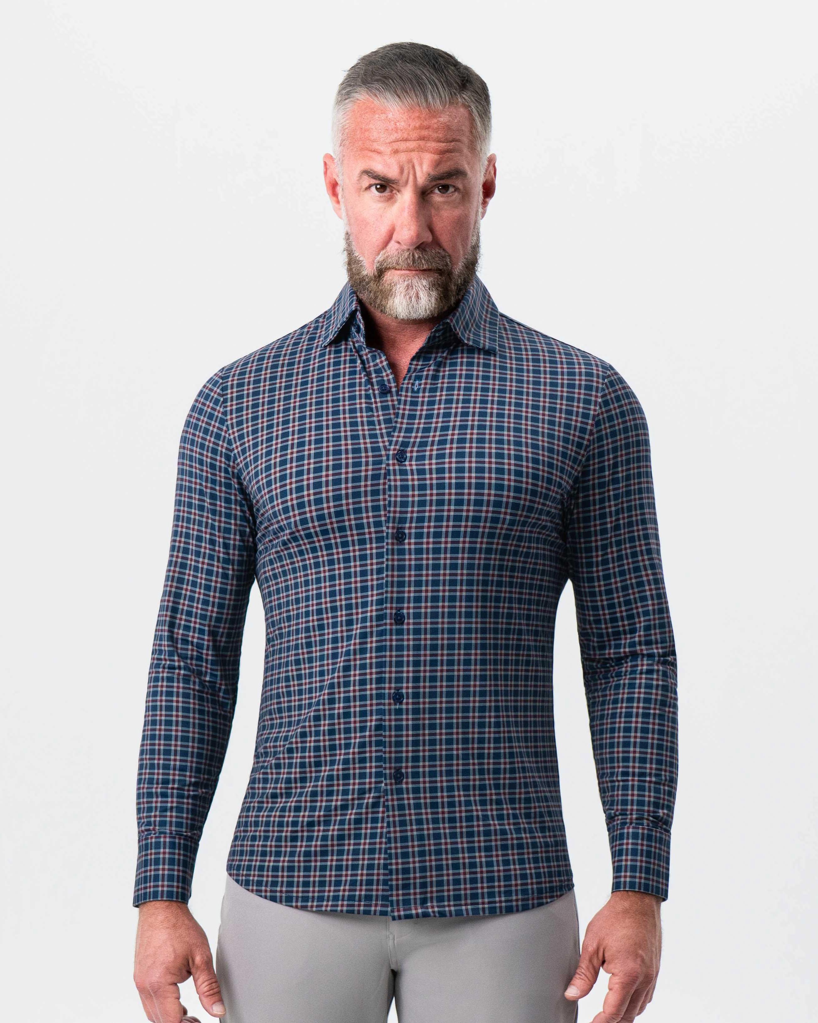 "The Spencer" Sport Shirt - Maroon, Navy, & White Plaid