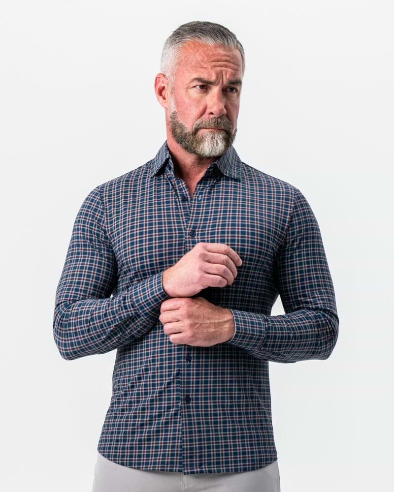 "The Spencer" Sport Shirt - Maroon, Navy, & White Plaid