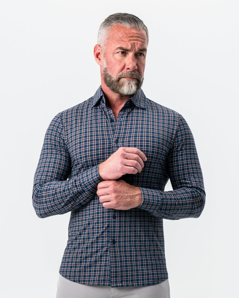 "The Spencer" Sport Shirt - Maroon, Navy, & White Plaid