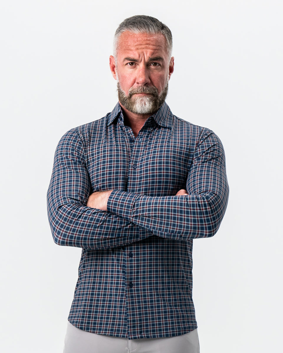 "The Spencer" Sport Shirt - Maroon, Navy, & White Plaid