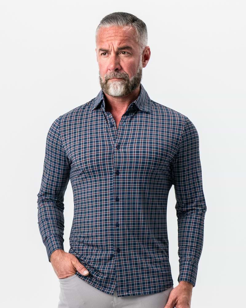 "The Spencer" Sport Shirt - Maroon, Navy, & White Plaid