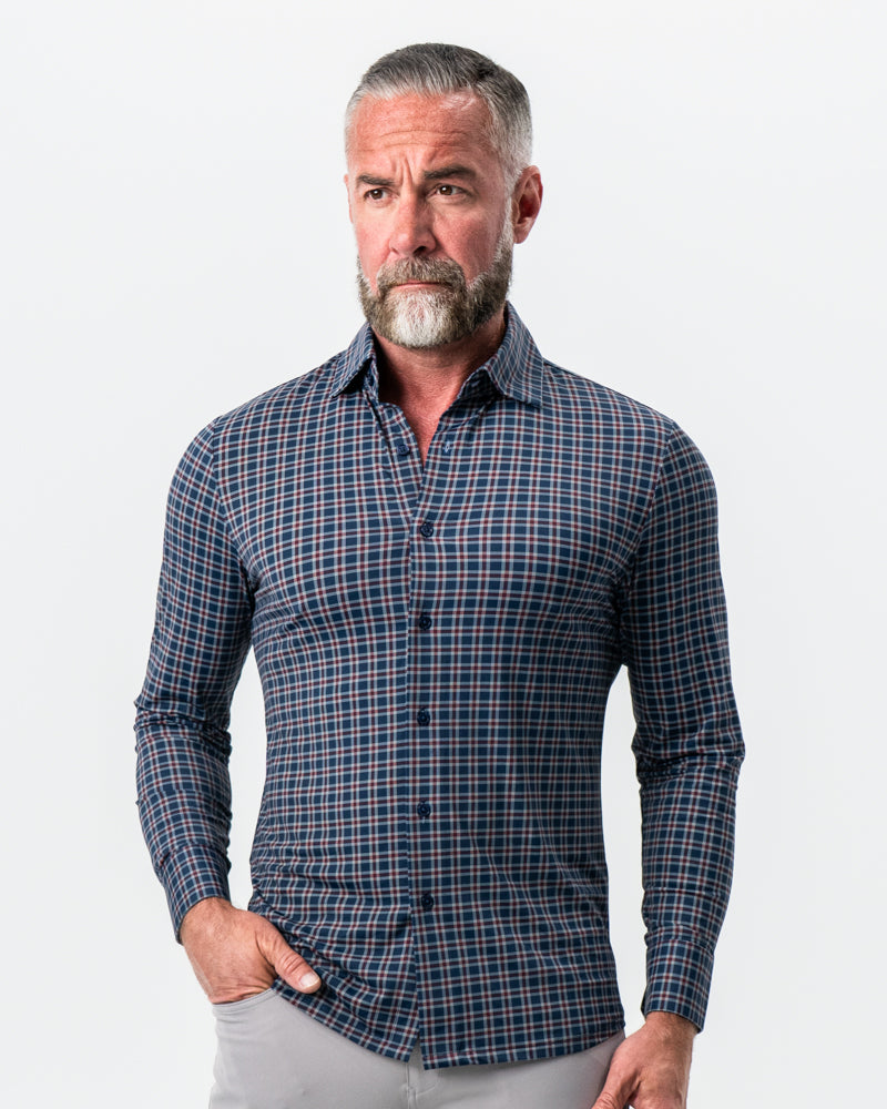 "The Spencer" Sport Shirt - Maroon, Navy, & White Plaid