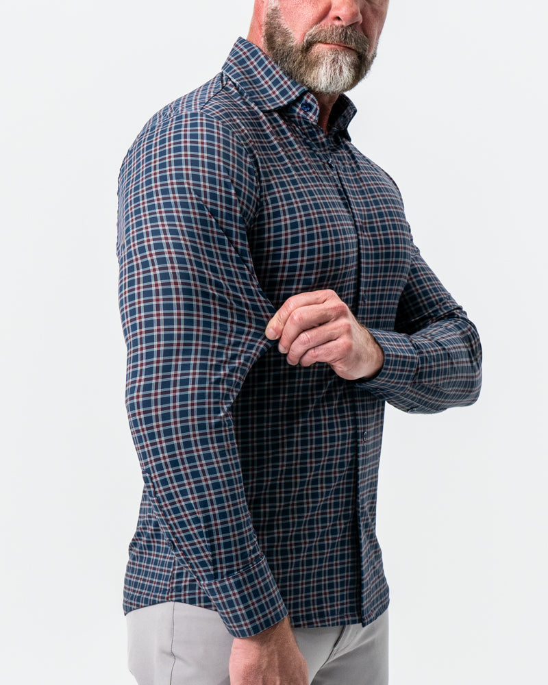 "The Spencer" Sport Shirt - Maroon, Navy, & White Plaid