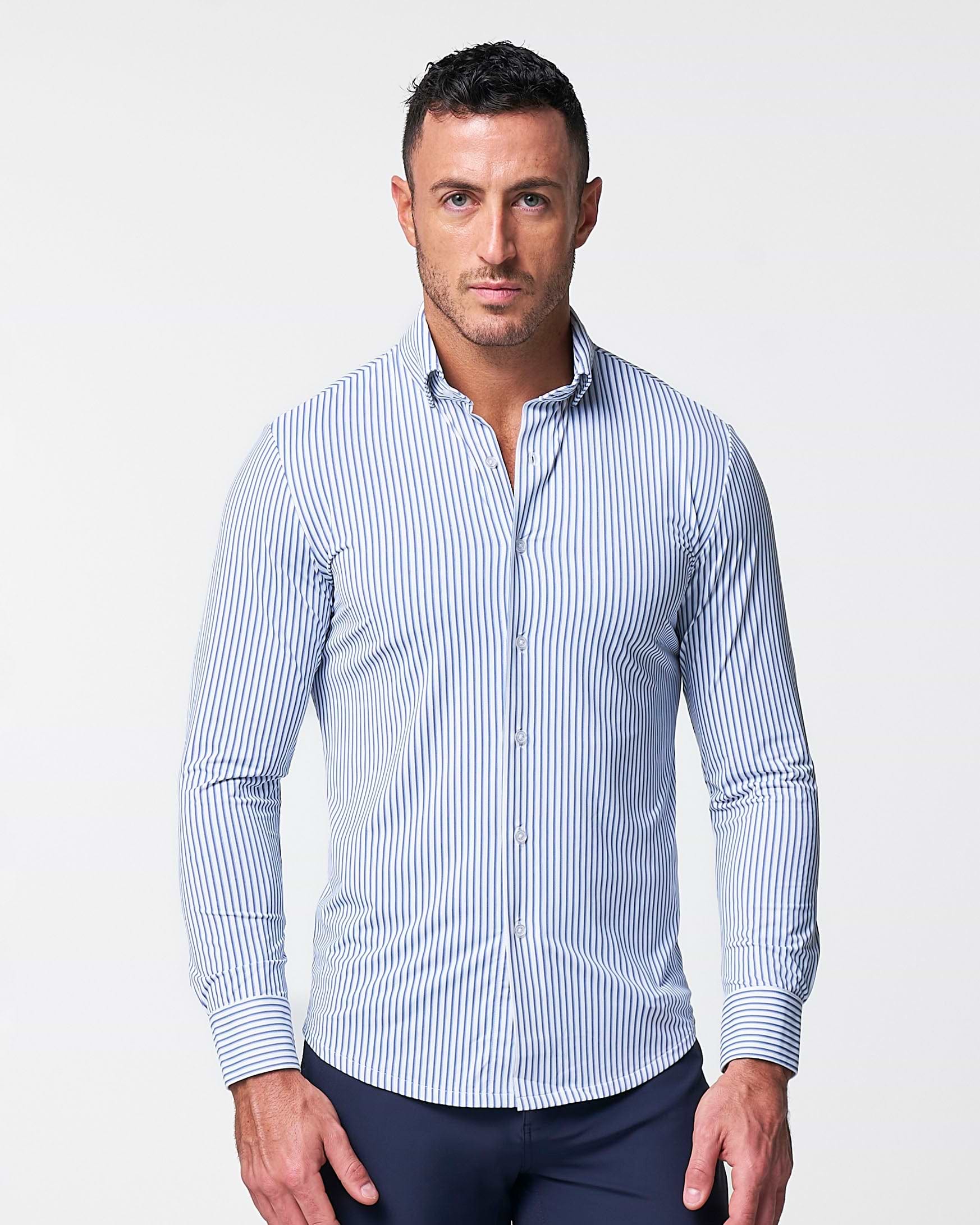 "The Wilfred" Sport Shirt - Blue & White Striped