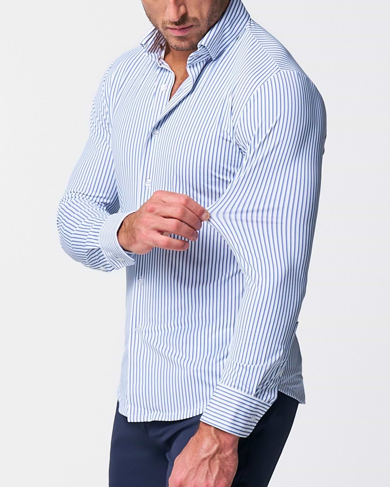 "The Wilfred" Sport Shirt - Blue & White Striped