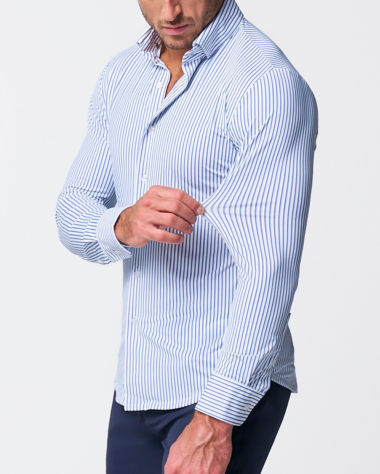 "The Wilfred" Sport Shirt - Blue & White Striped