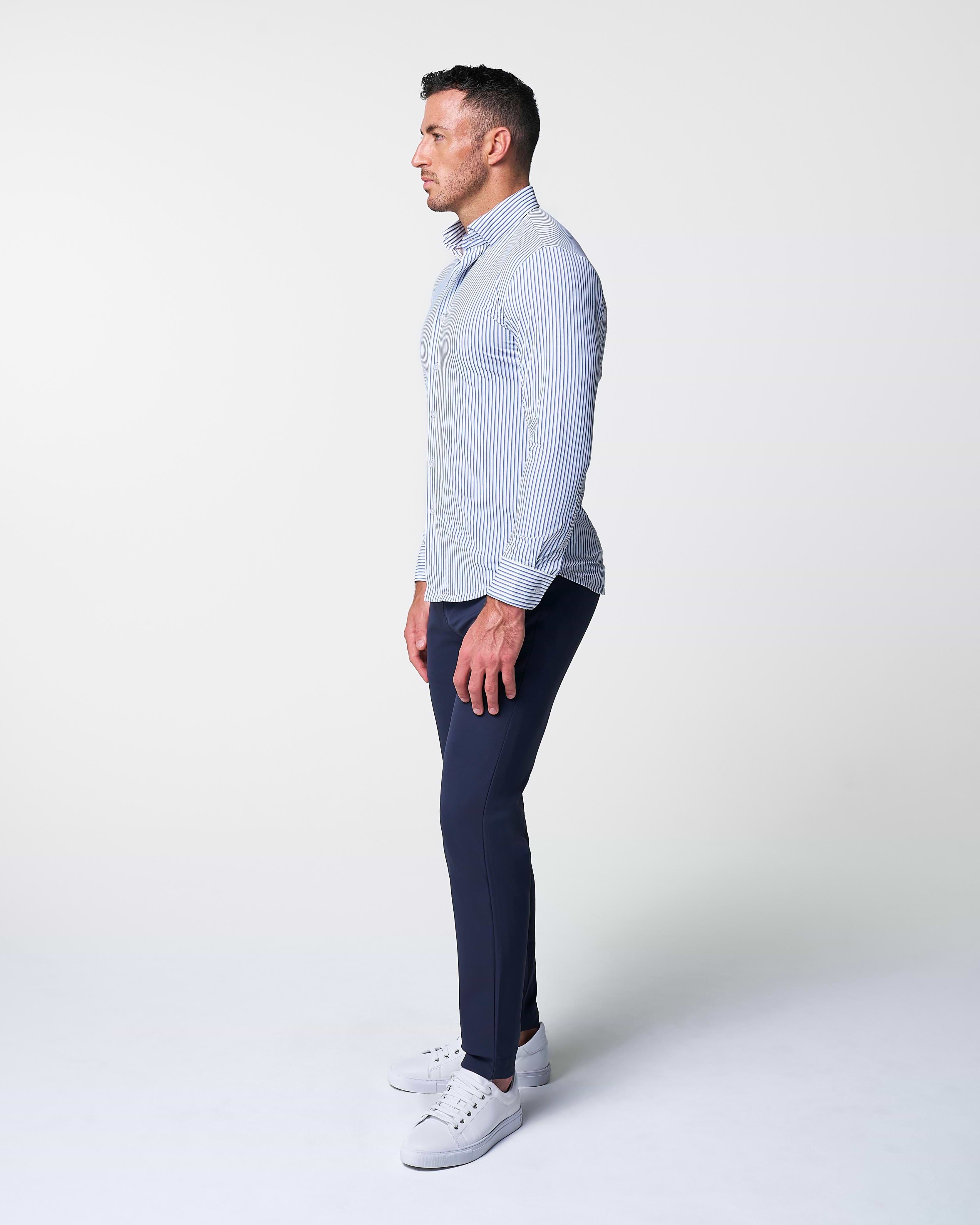 "The Wilfred" Sport Shirt - Blue & White Striped