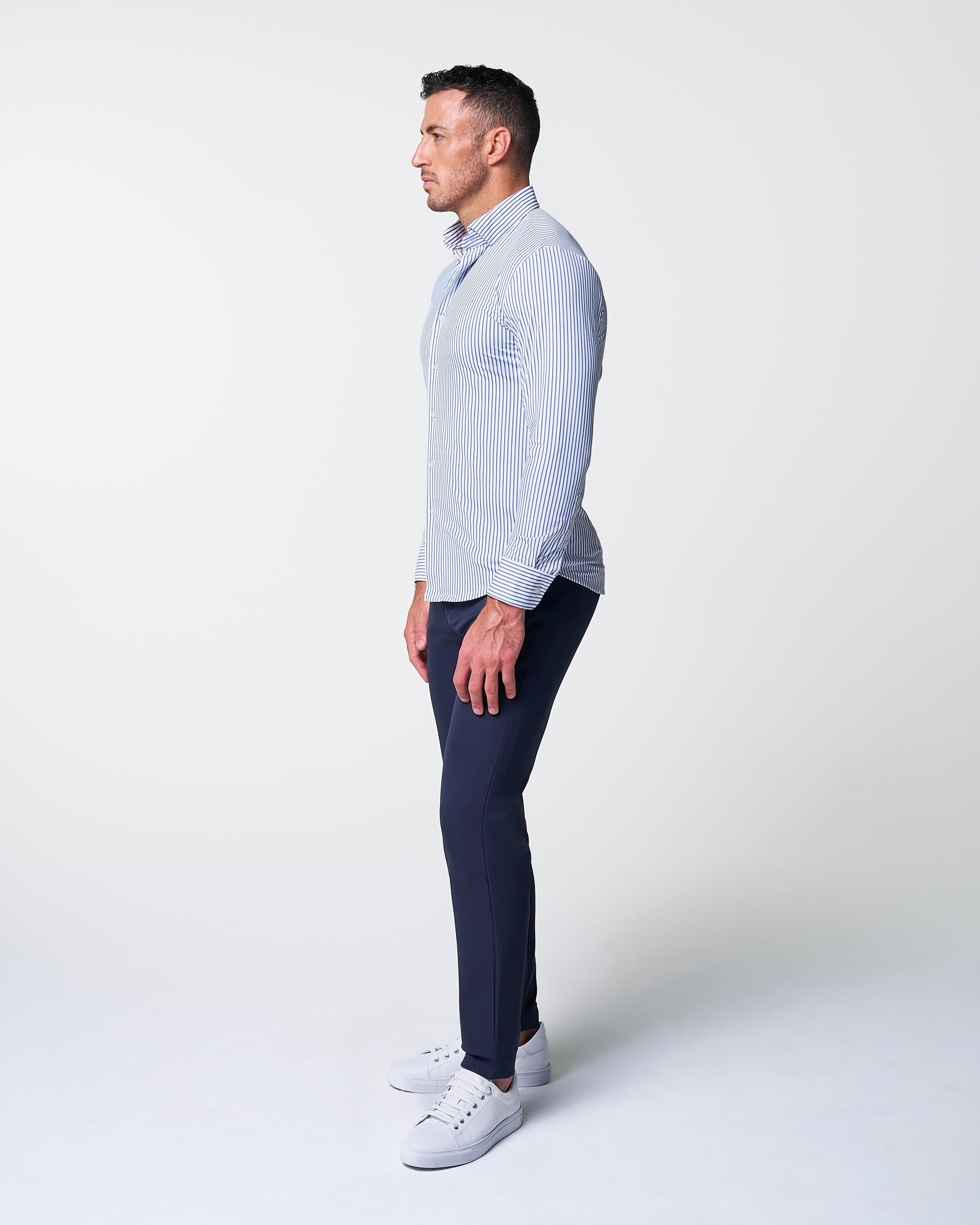 "The Wilfred" Sport Shirt - Blue & White Striped