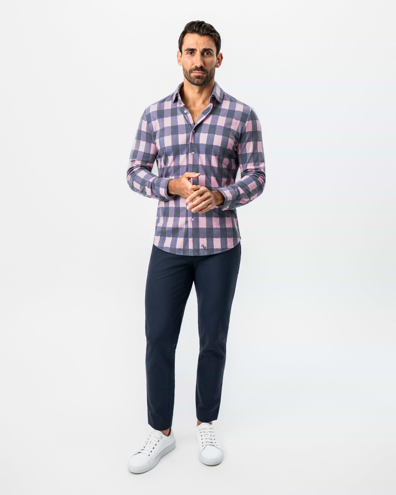 "The Summers" Pink & Navy Check Button Down