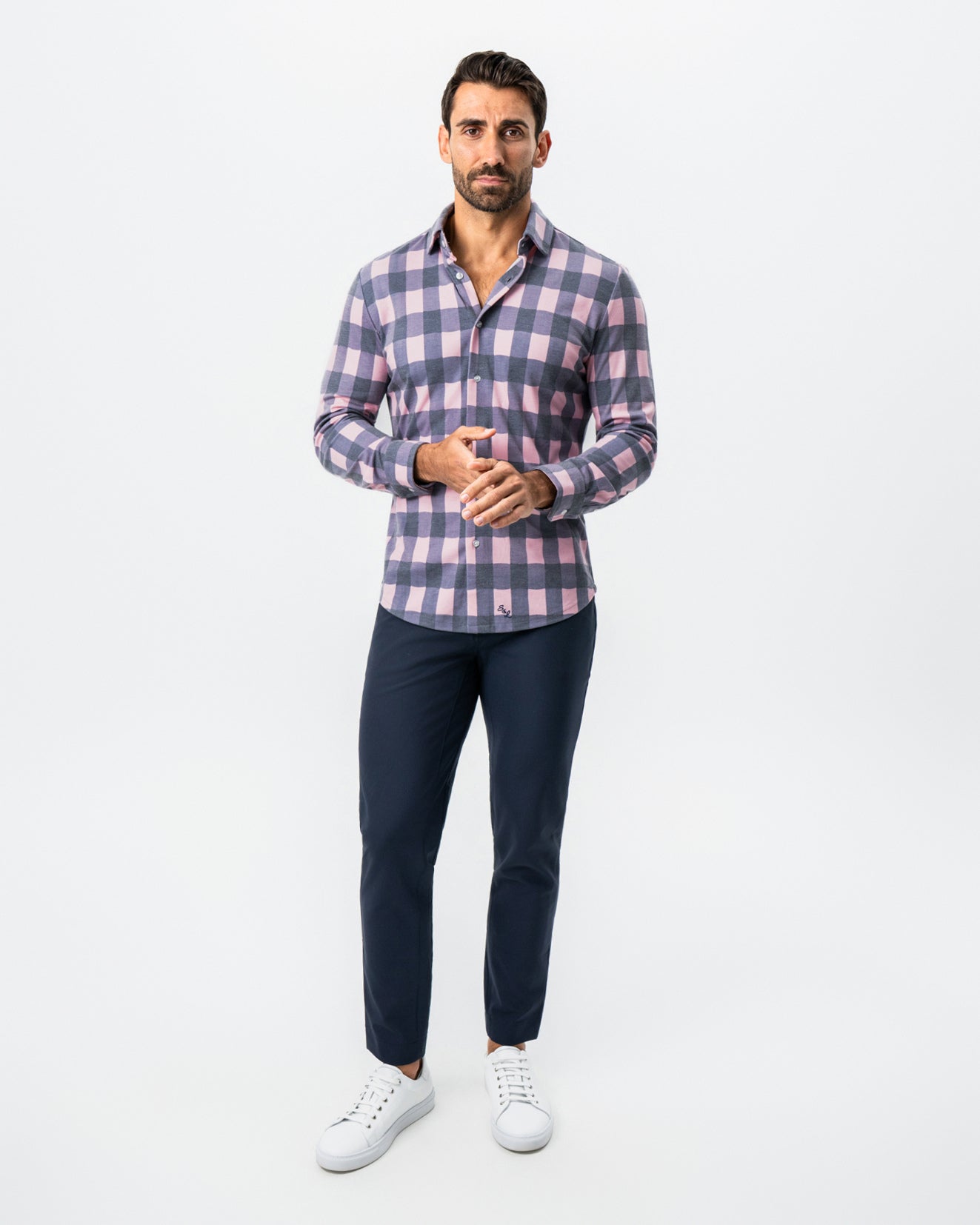 "The Summers" Pink & Navy Check Button Down