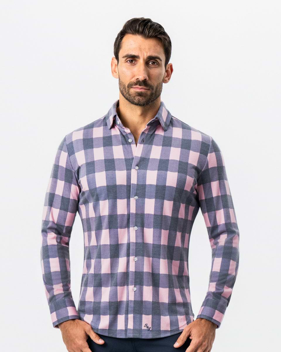 "The Summers" Pink & Navy Check Button Down