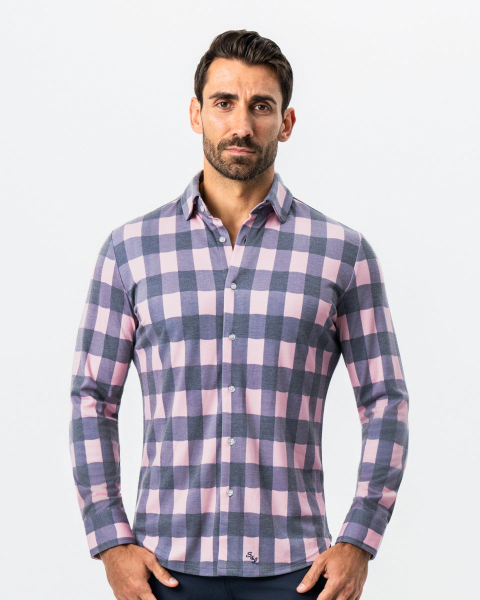 "The Summers" Pink & Navy Check Button Down