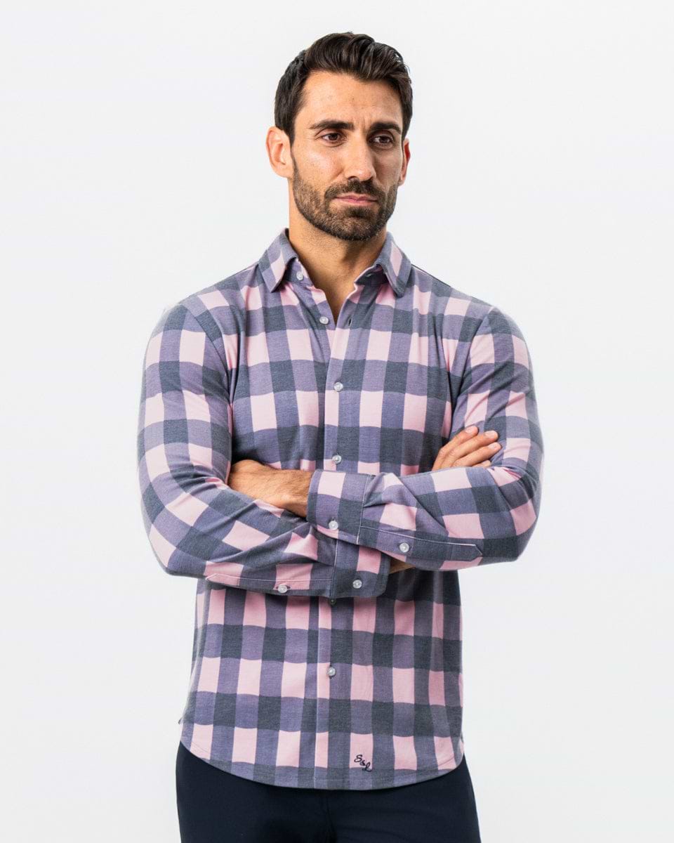 "The Summers" Pink & Navy Check Button Down