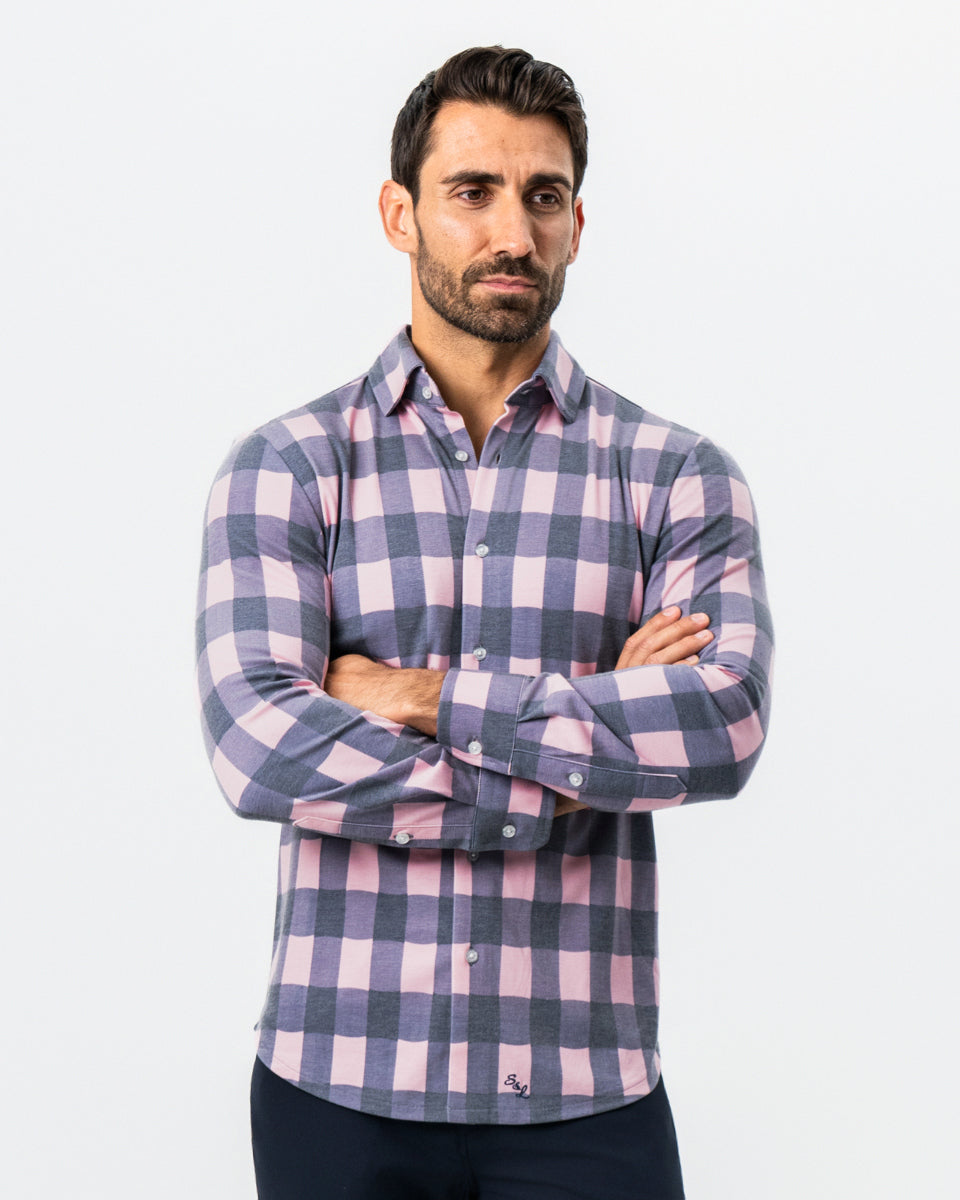 "The Summers" Pink & Navy Check Button Down