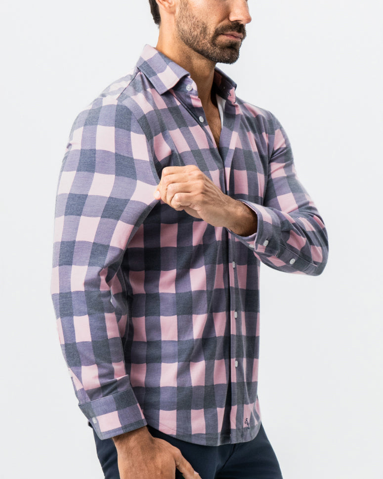 "The Summers" Pink & Navy Check Button Down