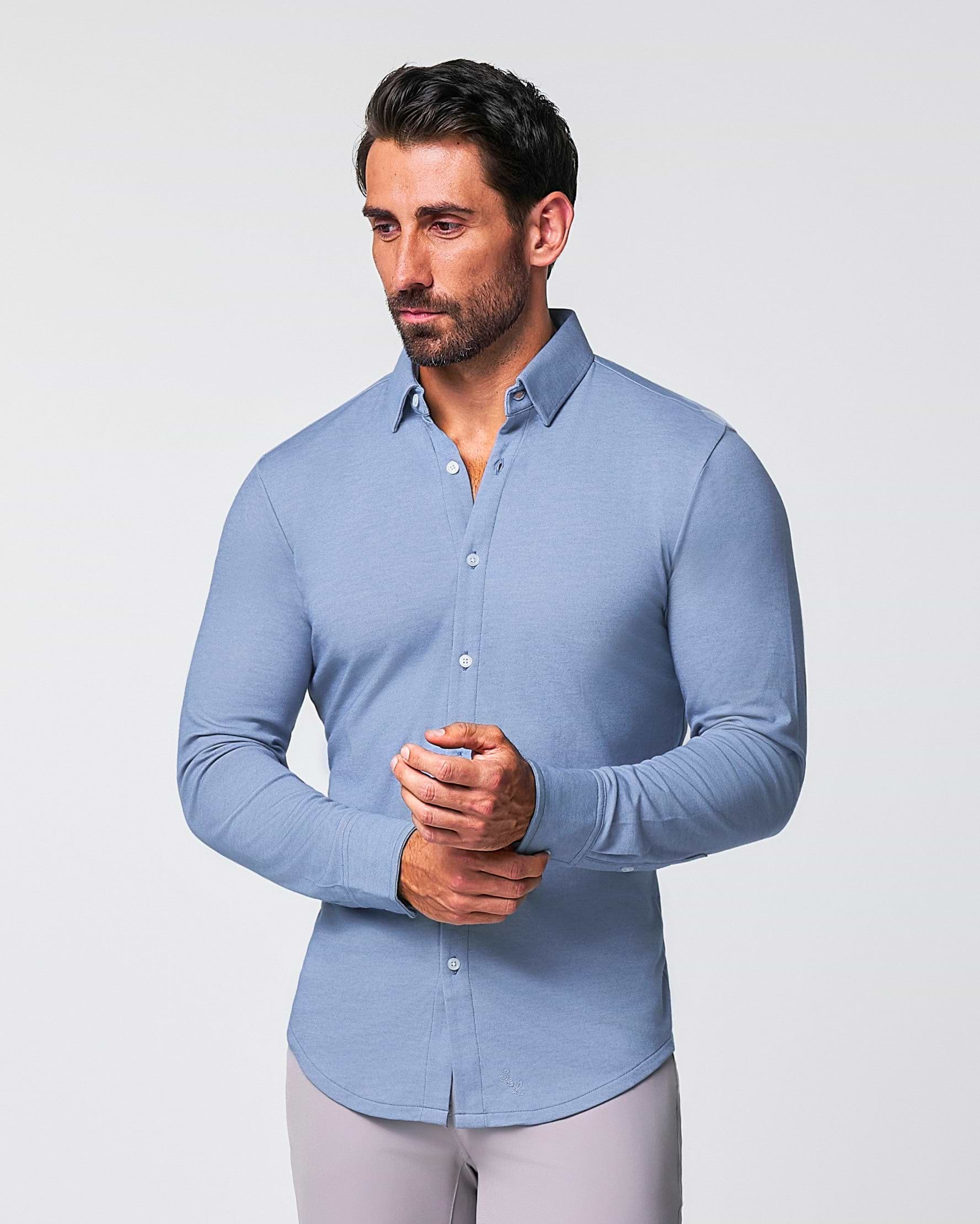 "The Dylan" Sky Blue Pique Button Down