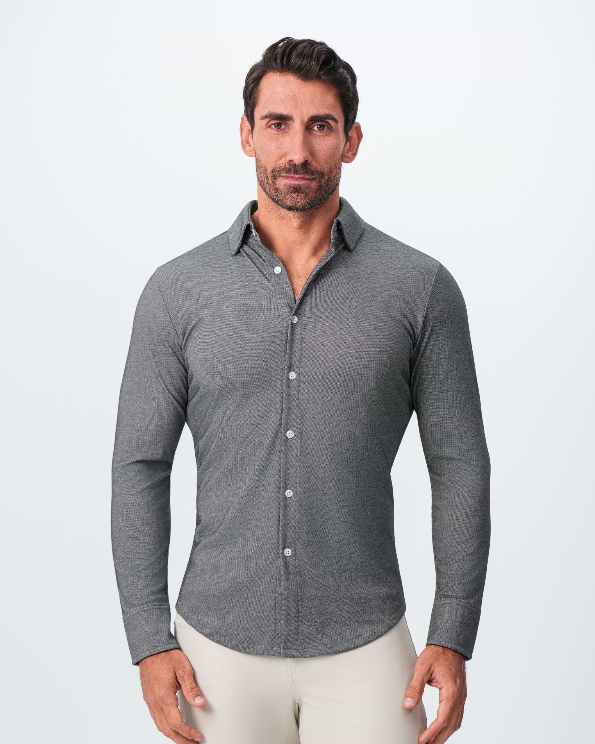 "The Oakley" Charcoal Pique Button Down