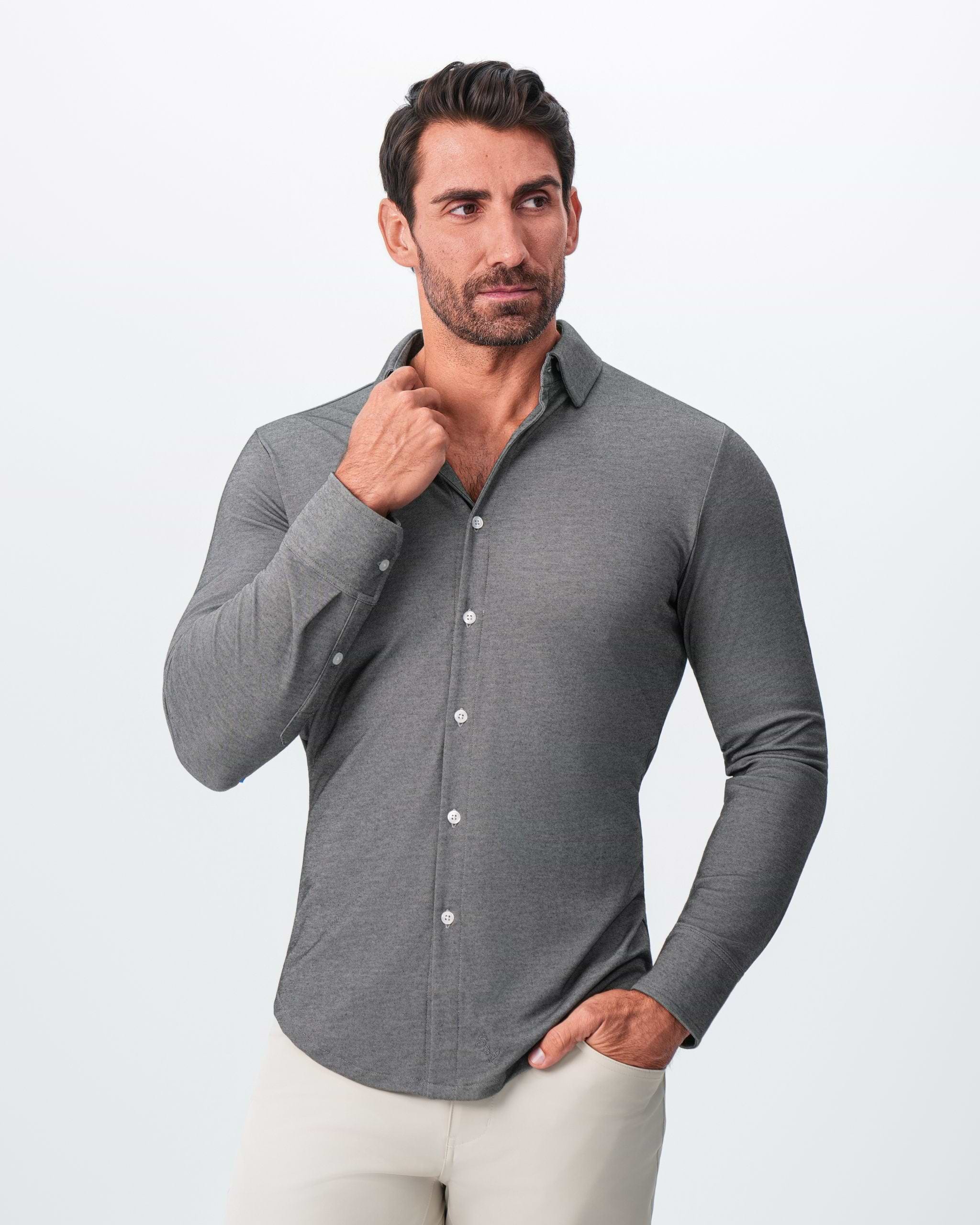 "The Oakley" Charcoal Pique Button Down