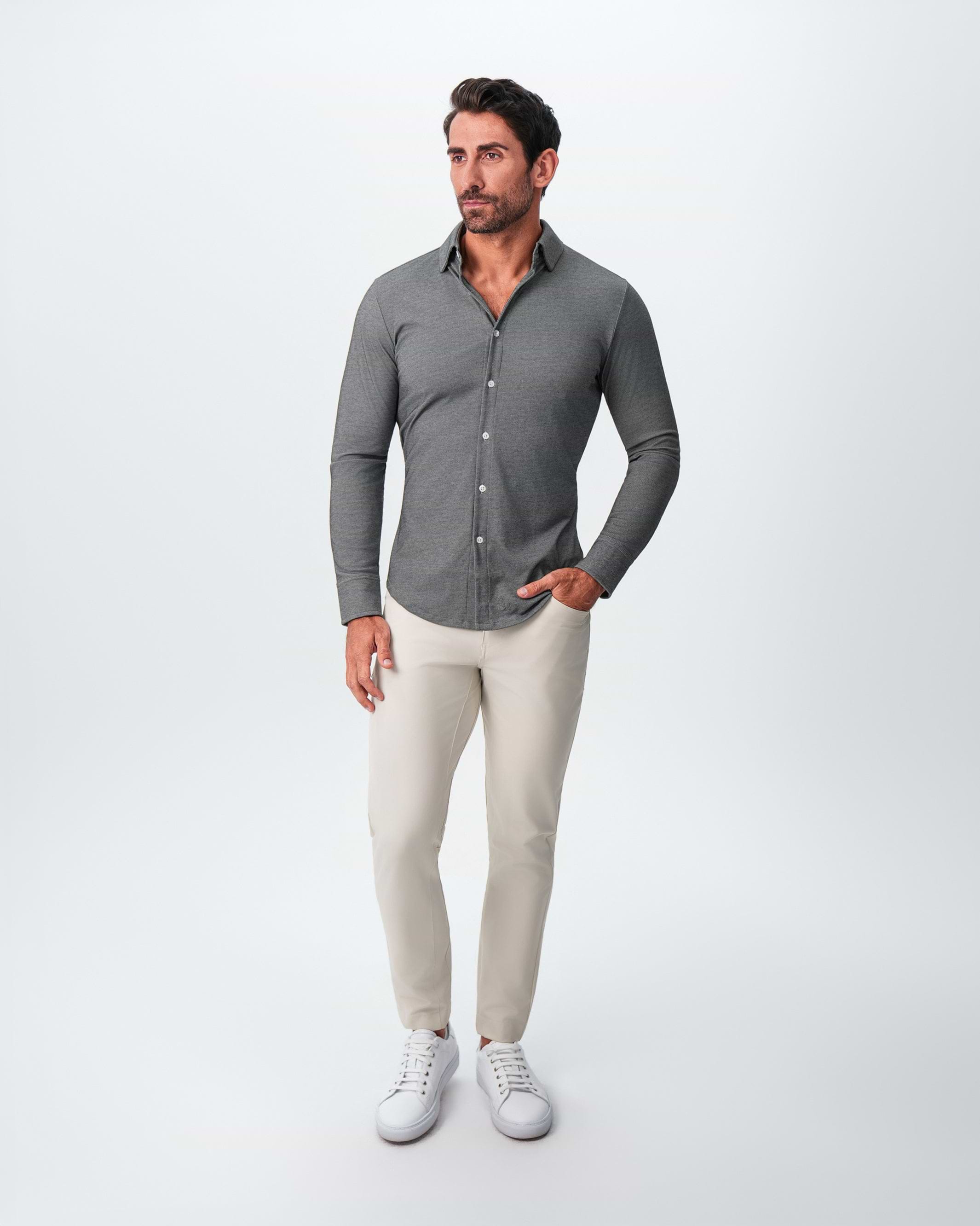 "The Oakley" Charcoal Pique Button Down