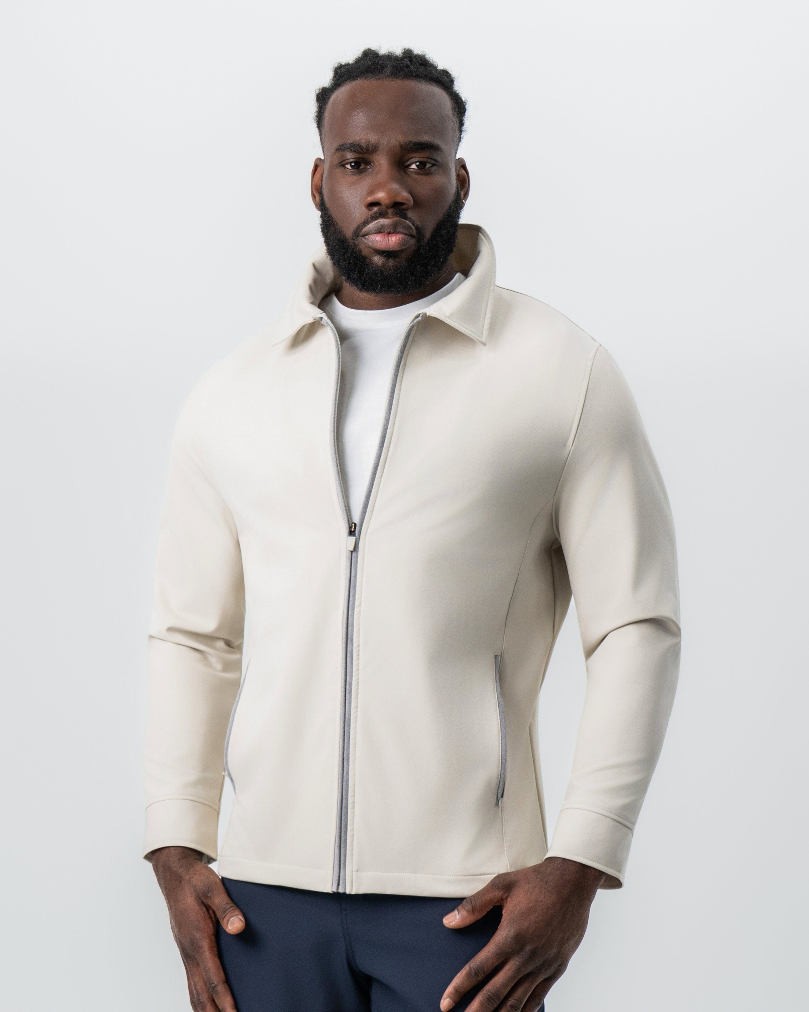 Collared Zip Jacket - Light Khaki