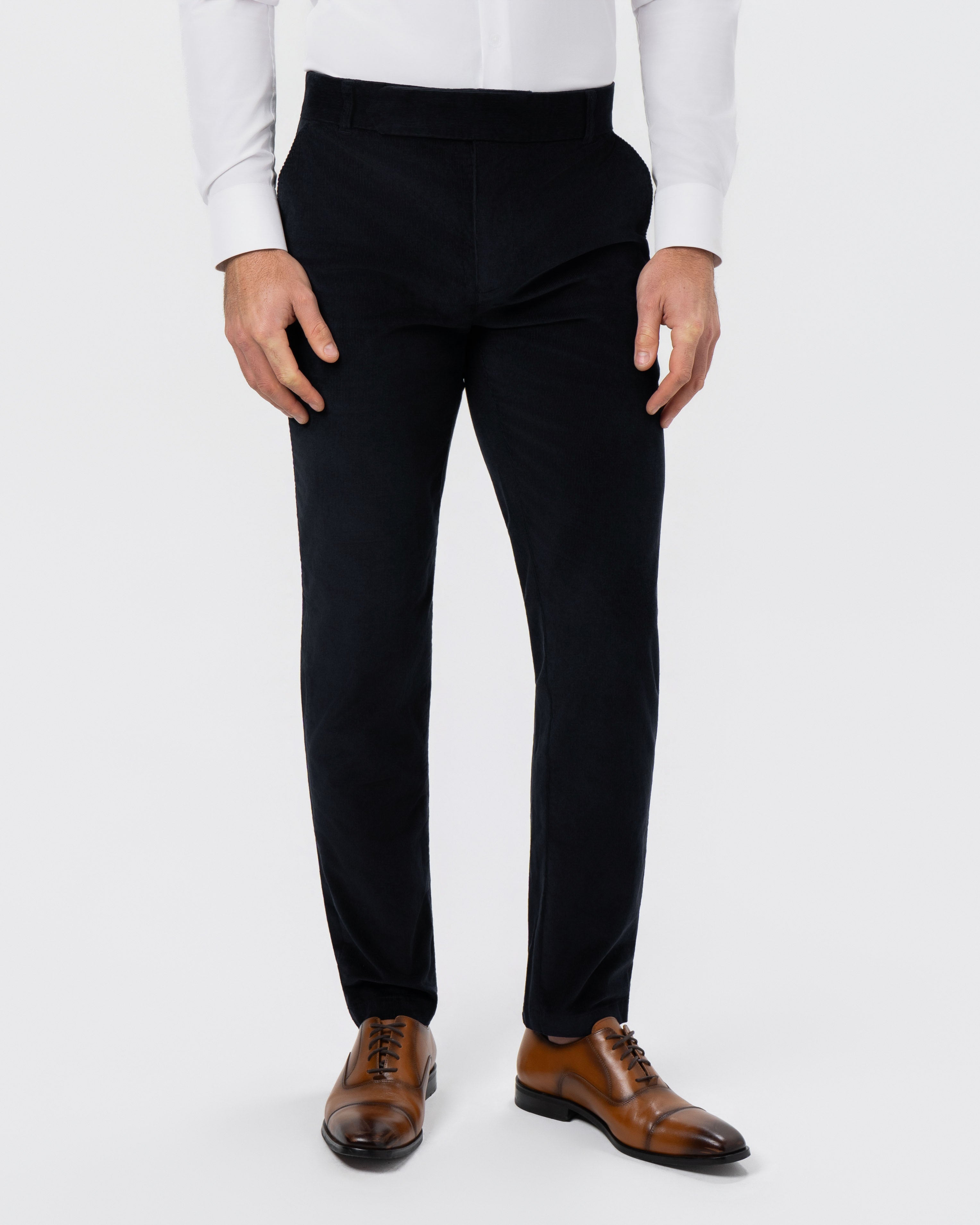 Corduroy Flat Front Waistband Pant - Dark Navy