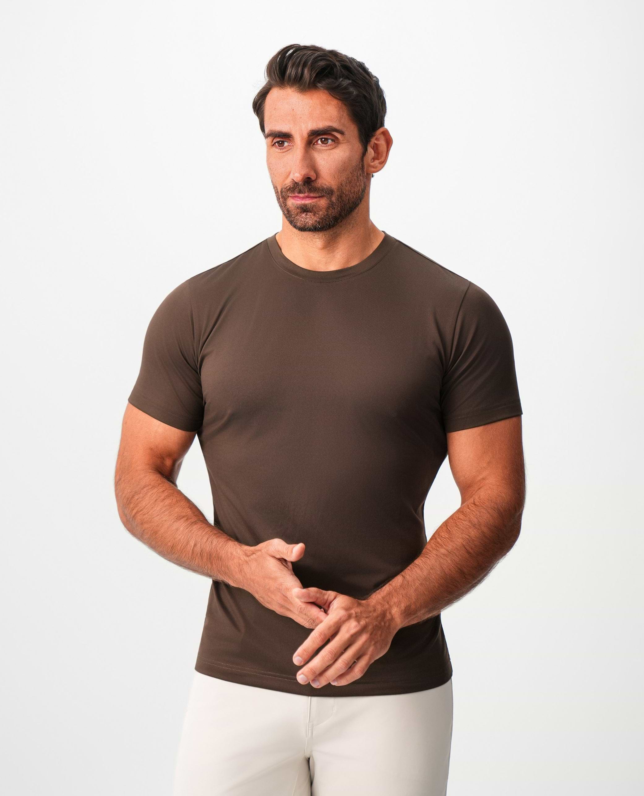 Brushed Mid-Weight Short Sleeve Crewneck - Dark Brown