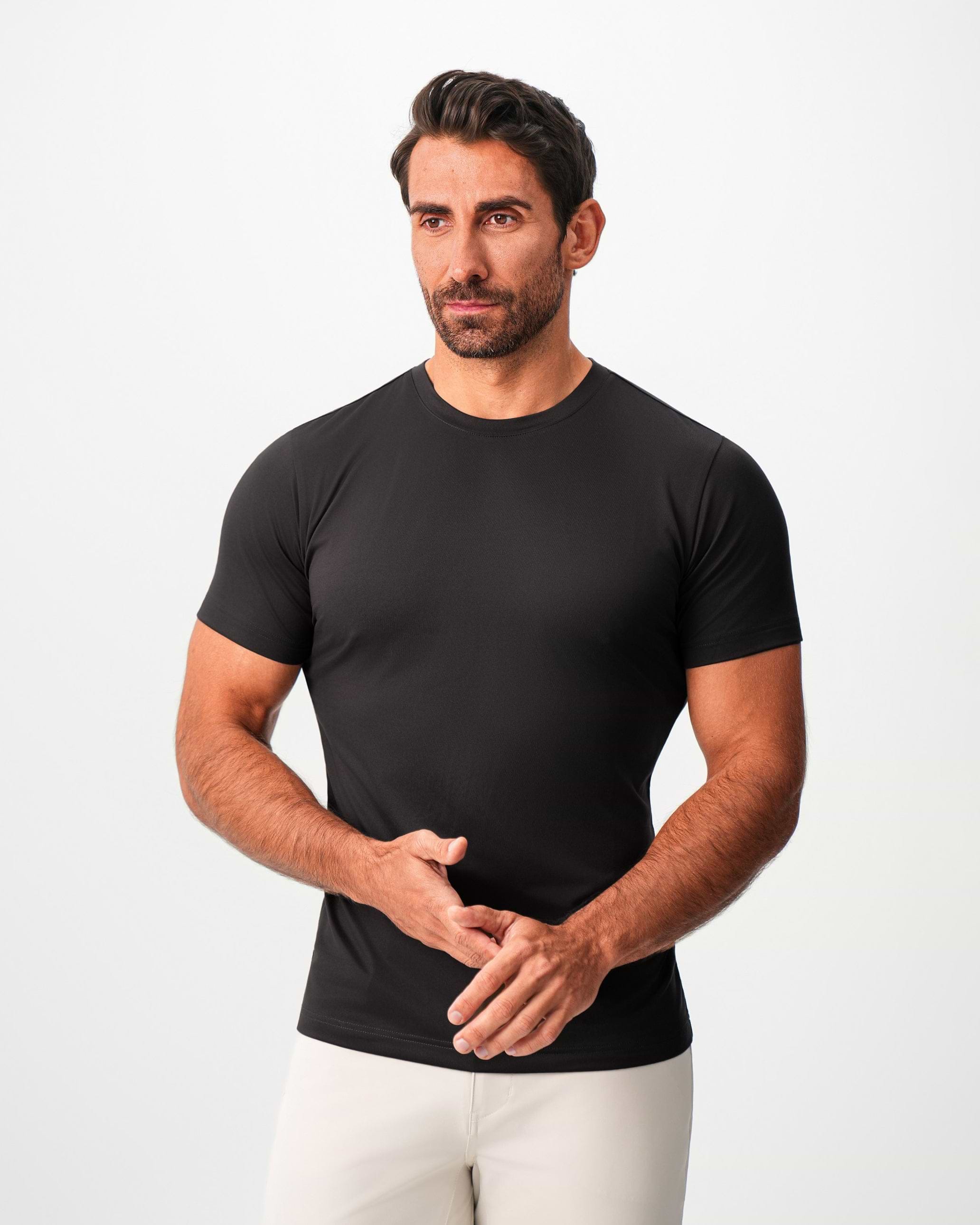 Brushed Mid-Weight Short Sleeve Crewneck - Black