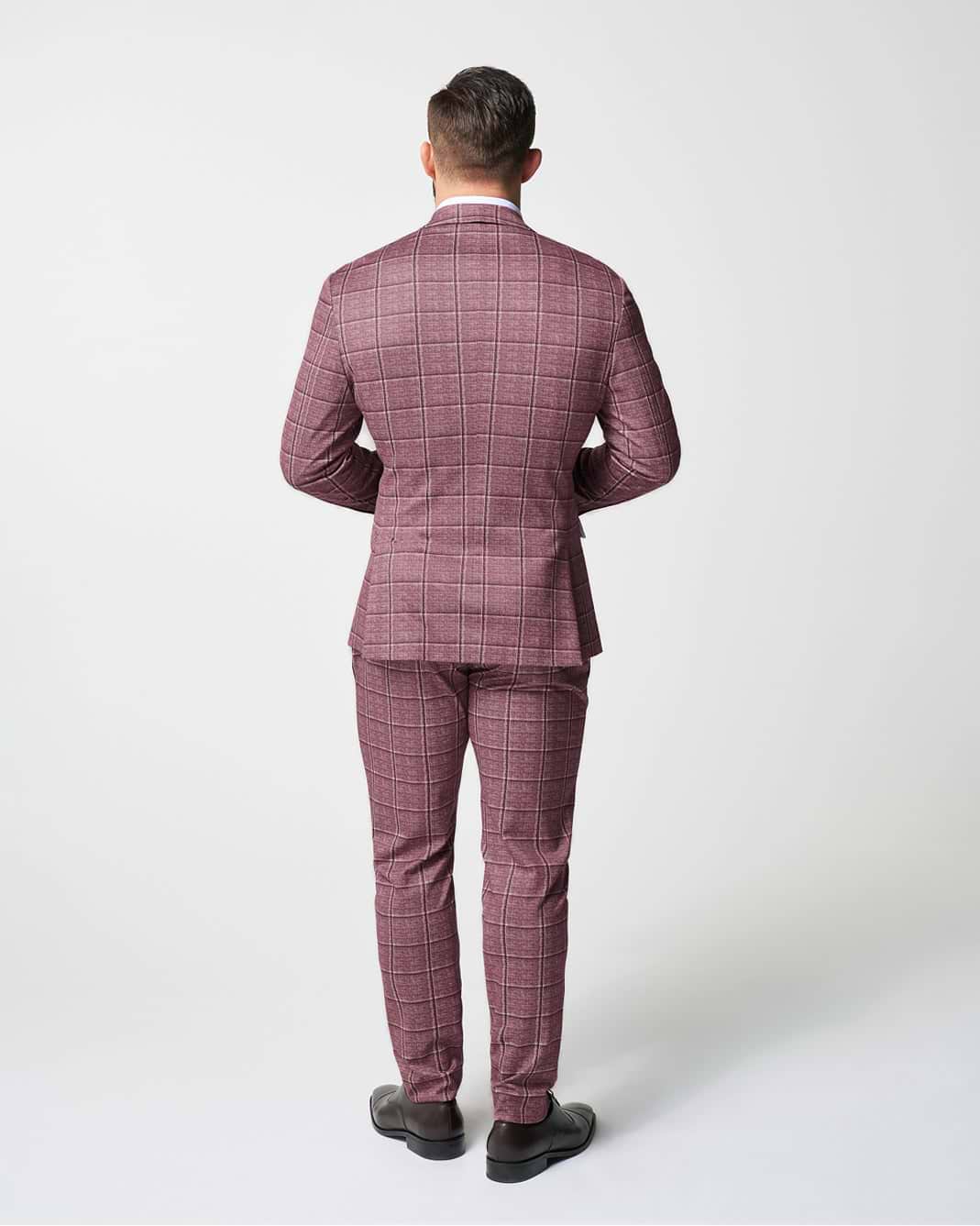 Athletic Fit Stretch Suit - Crimson with Burgundy Big Windowpane