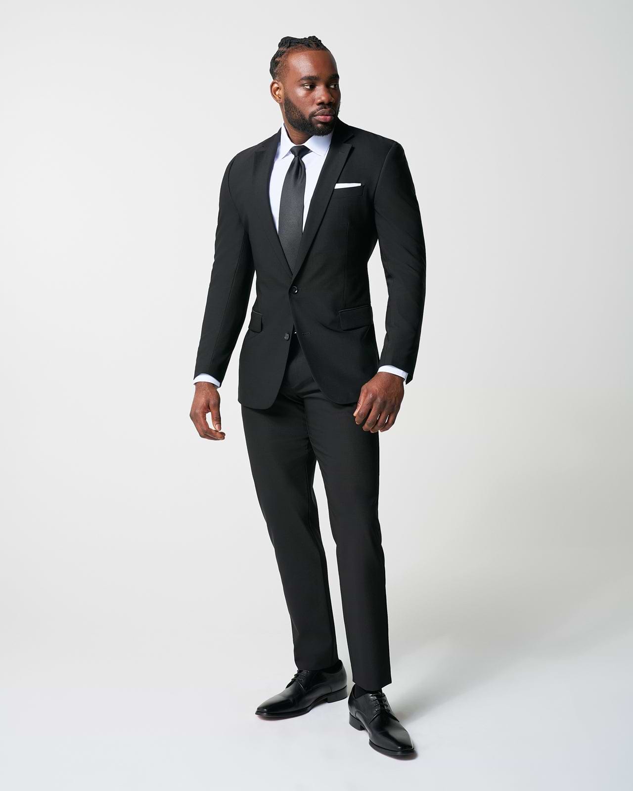 Athletic Fit Stretch Suit Pants - Heathered Black