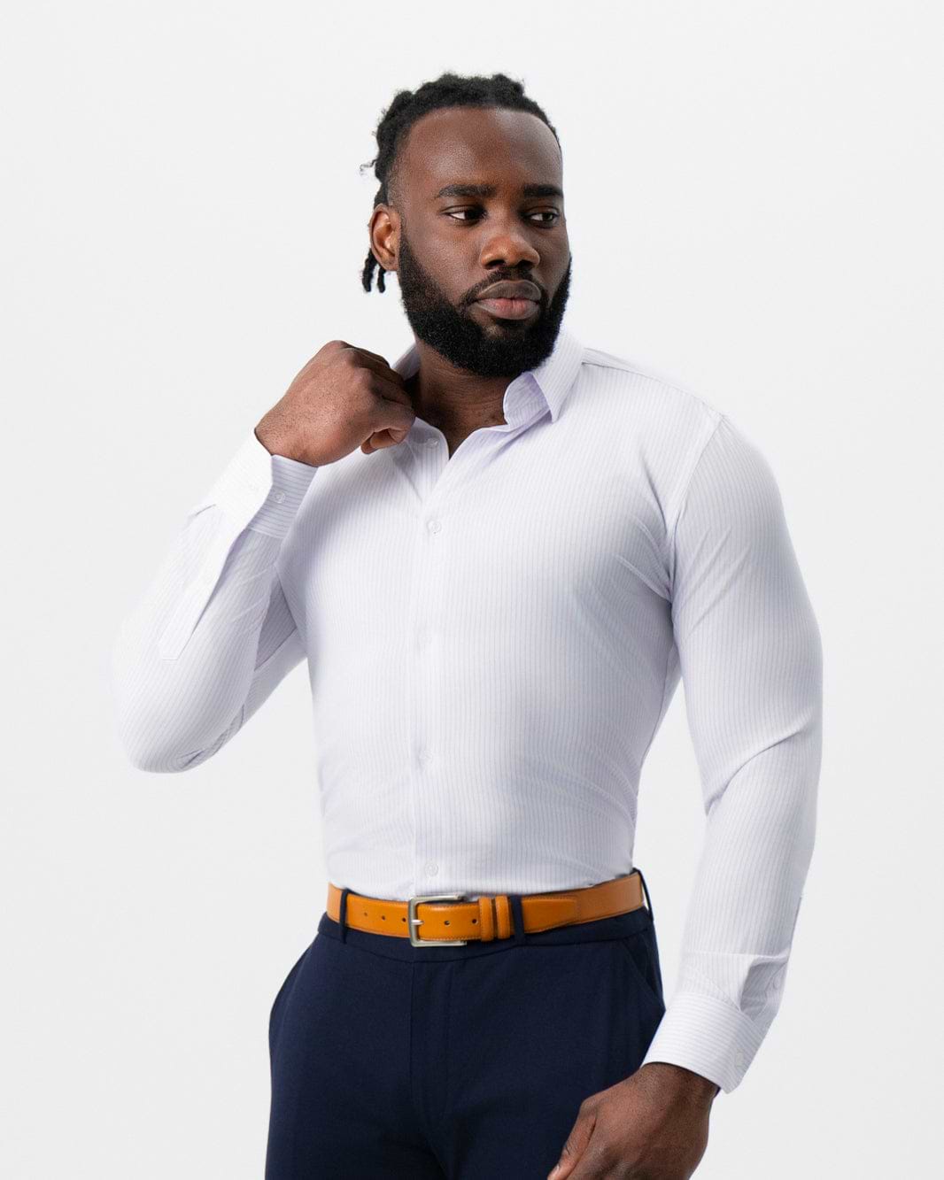 "The Fairmont" White with Lavender Mid-Stripe