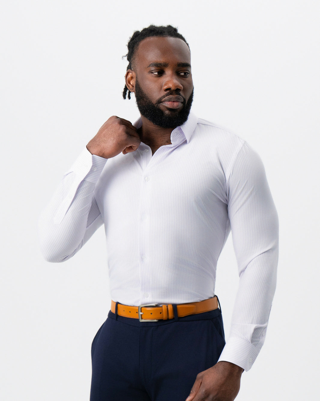 "The Fairmont" White with Lavender Mid-Stripe