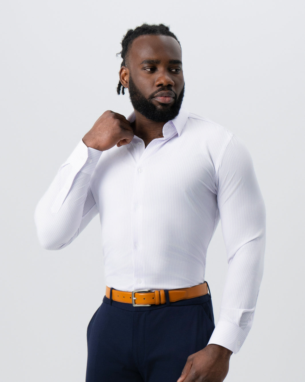 "The Fairmont" White with Lavender Mid-Stripe