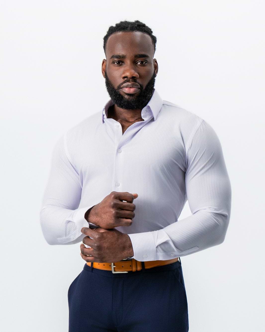 "The Fairmont" White with Lavender Mid-Stripe