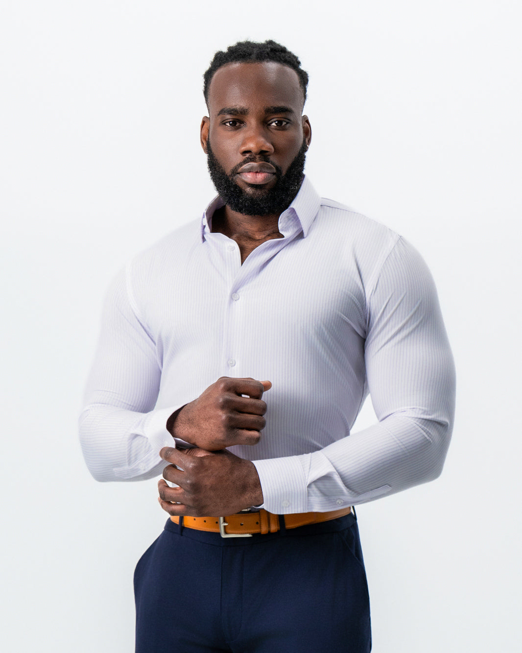 "The Fairmont" White with Lavender Mid-Stripe