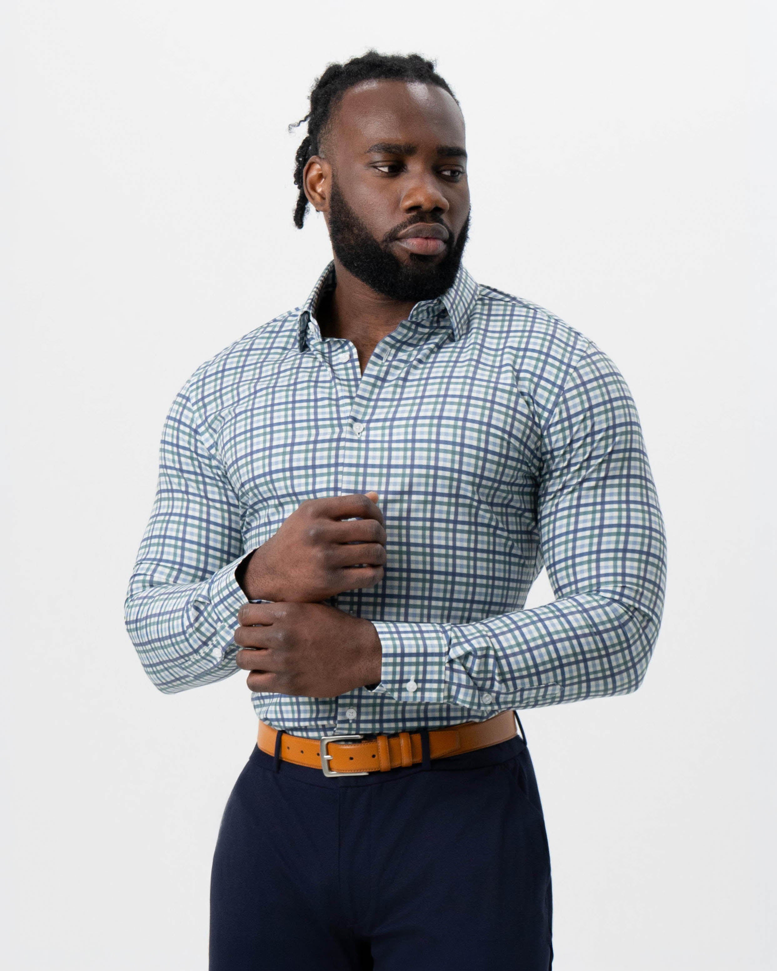 "The Parker" Navy, Light Blue and Pine Green Gingham