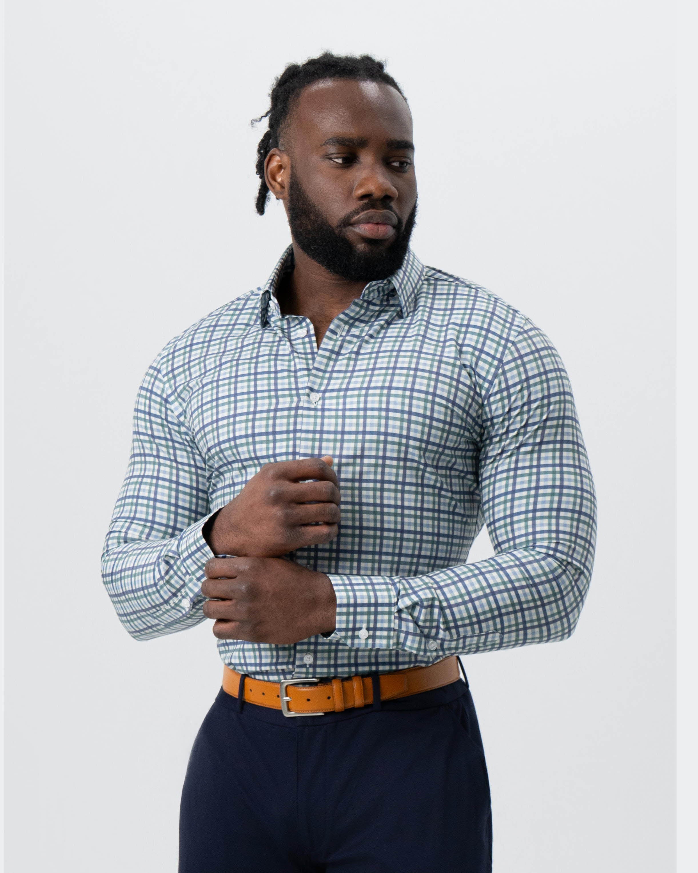 "The Parker" Navy, Light Blue and Pine Green Gingham